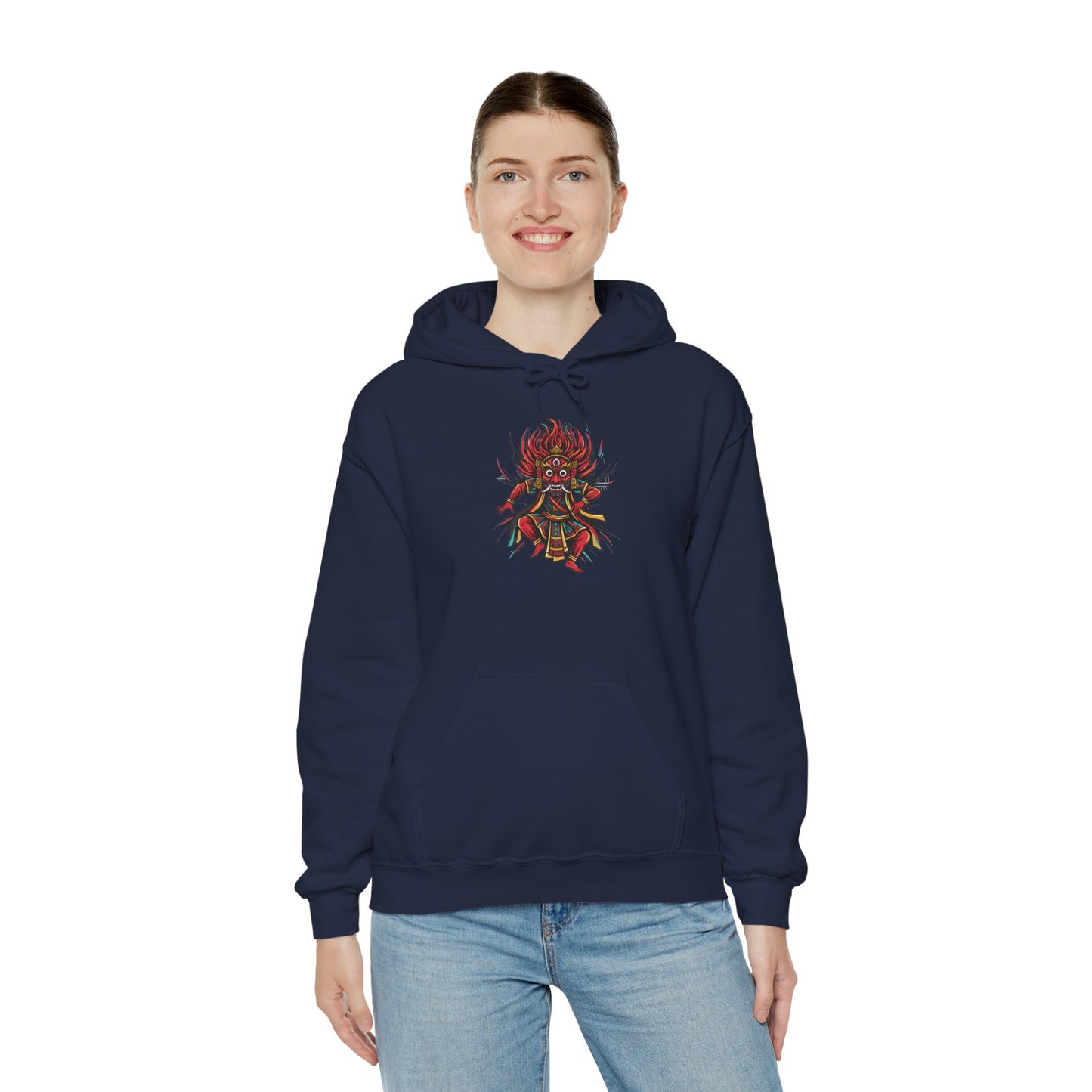 Demonic Oni Mask Hoodie — Japanese Demon Illustration Sweatshirt