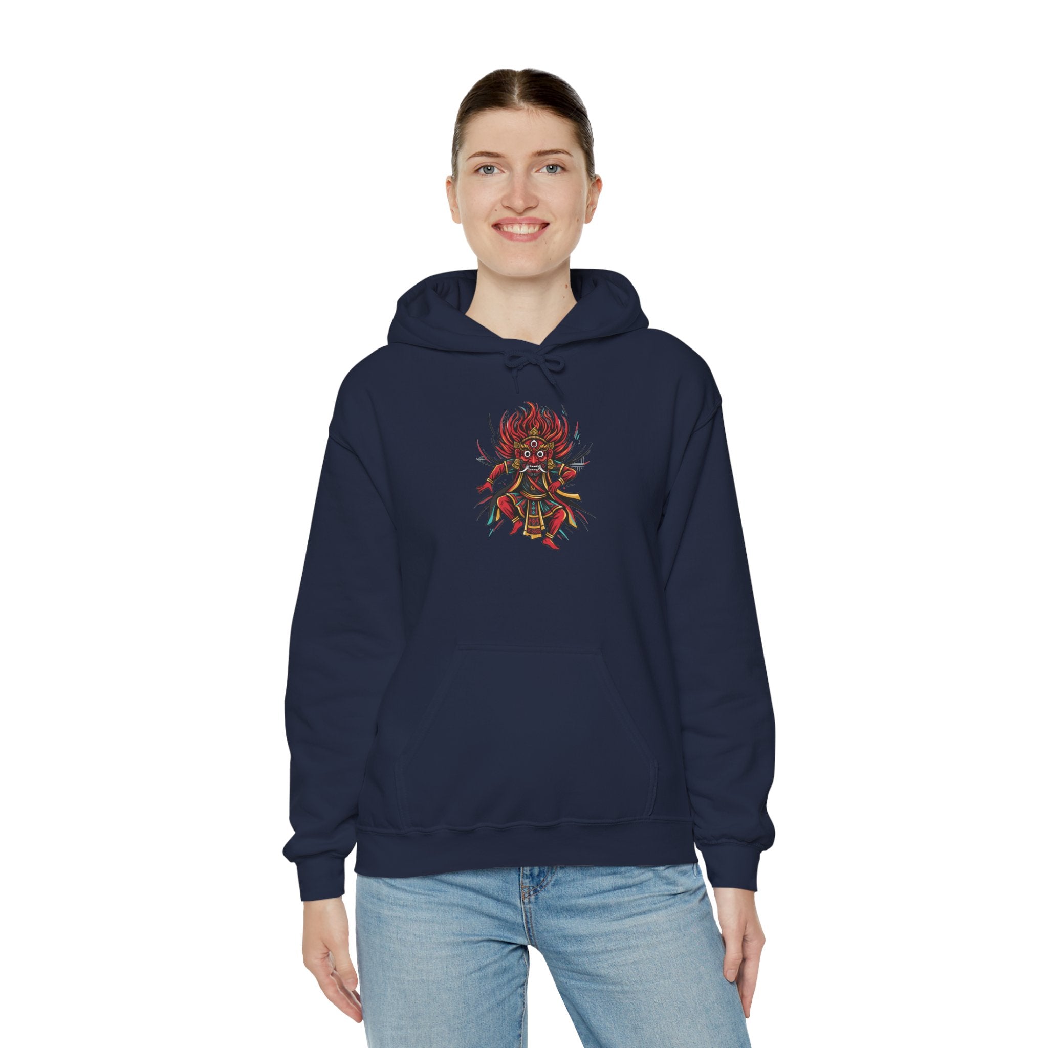 Demonic Oni Mask Hoodie — Japanese Demon Illustration Sweatshirt