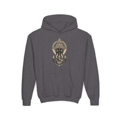 Youth Hoodie — Majestic Ganesha Elephant Art Graphic