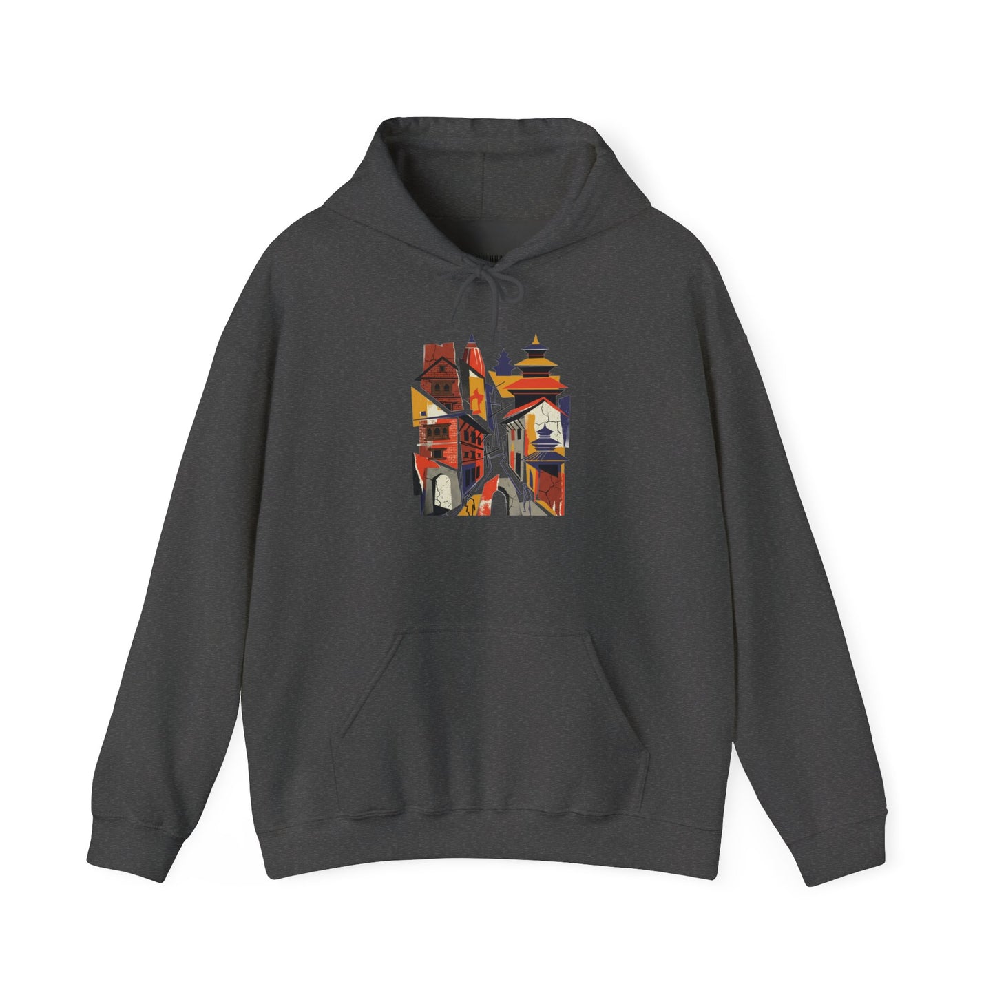 Cityscape Collage Hoodie — Colorful Urban Architecture Graphic Hoodie