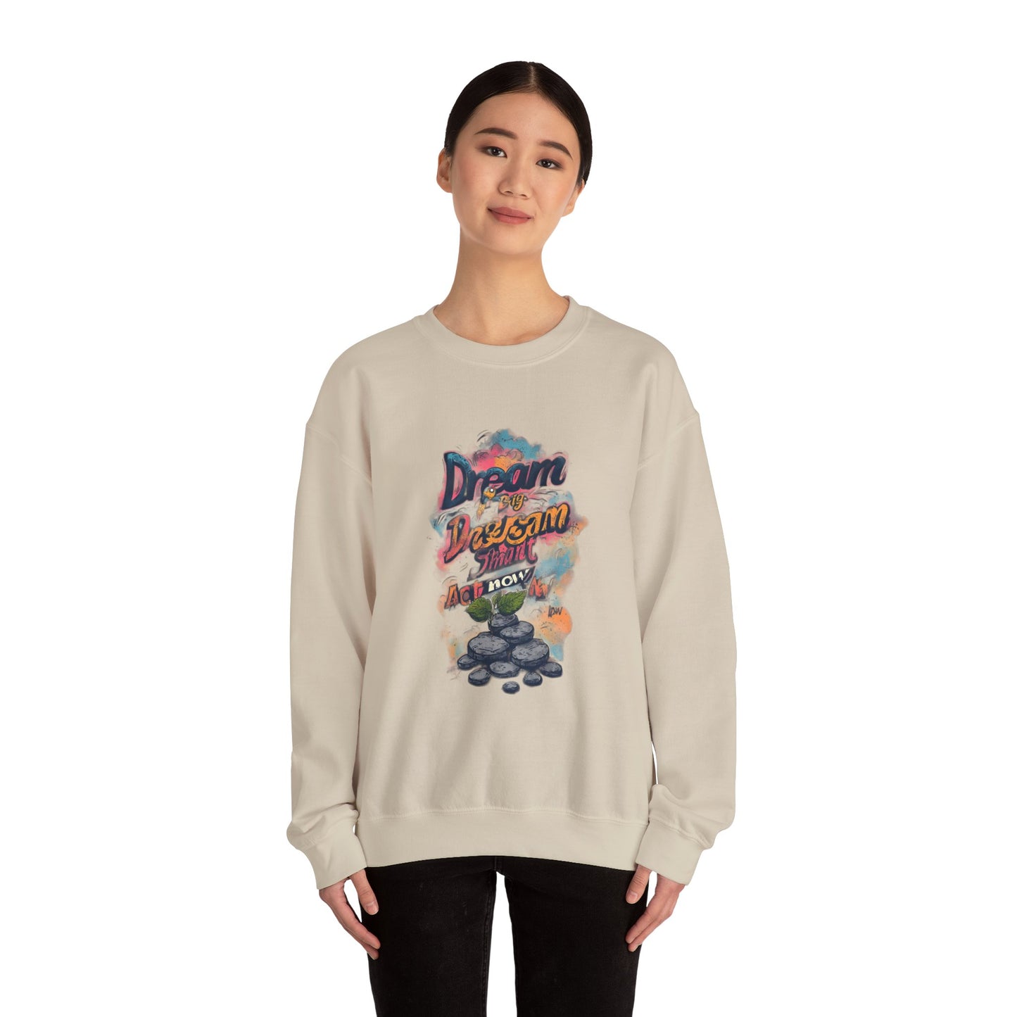 Dream Big Crewneck Sweatshirt — "Dream, Design, Draw" Inspirational Graphic