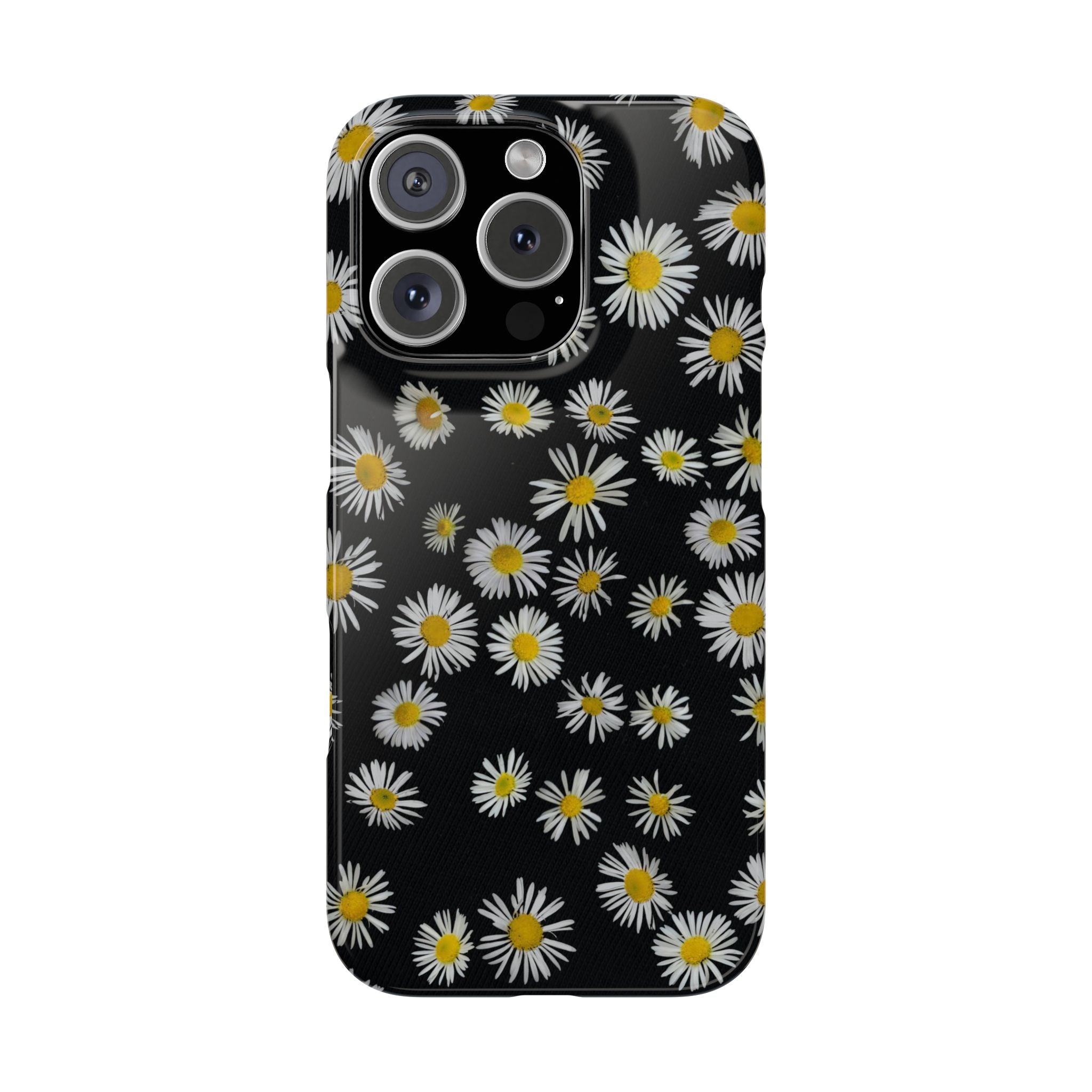 Daisy Pattern Slim Phone Case — Black Background Floral iPhone Case