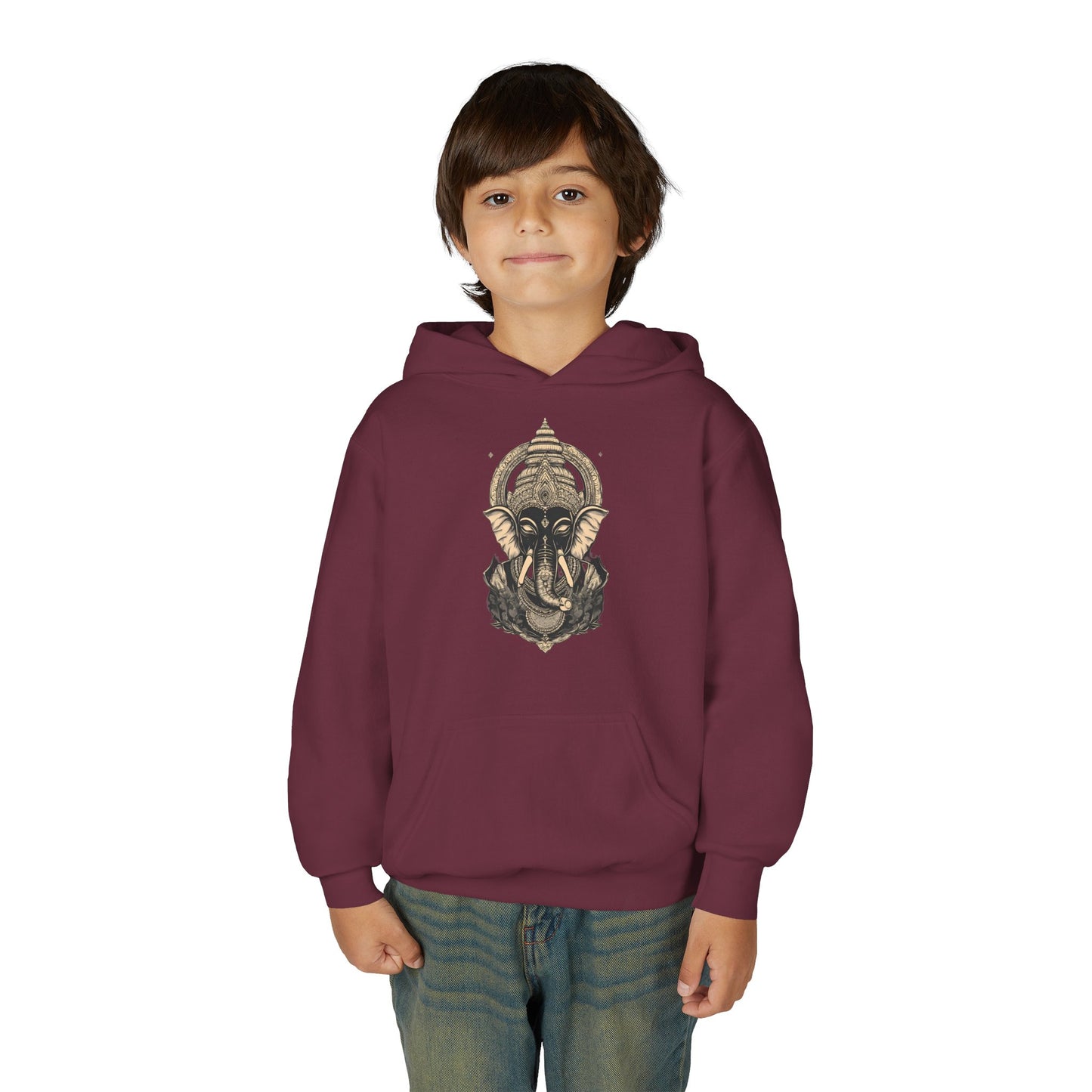Youth Hoodie — Majestic Ganesha Elephant Art Graphic