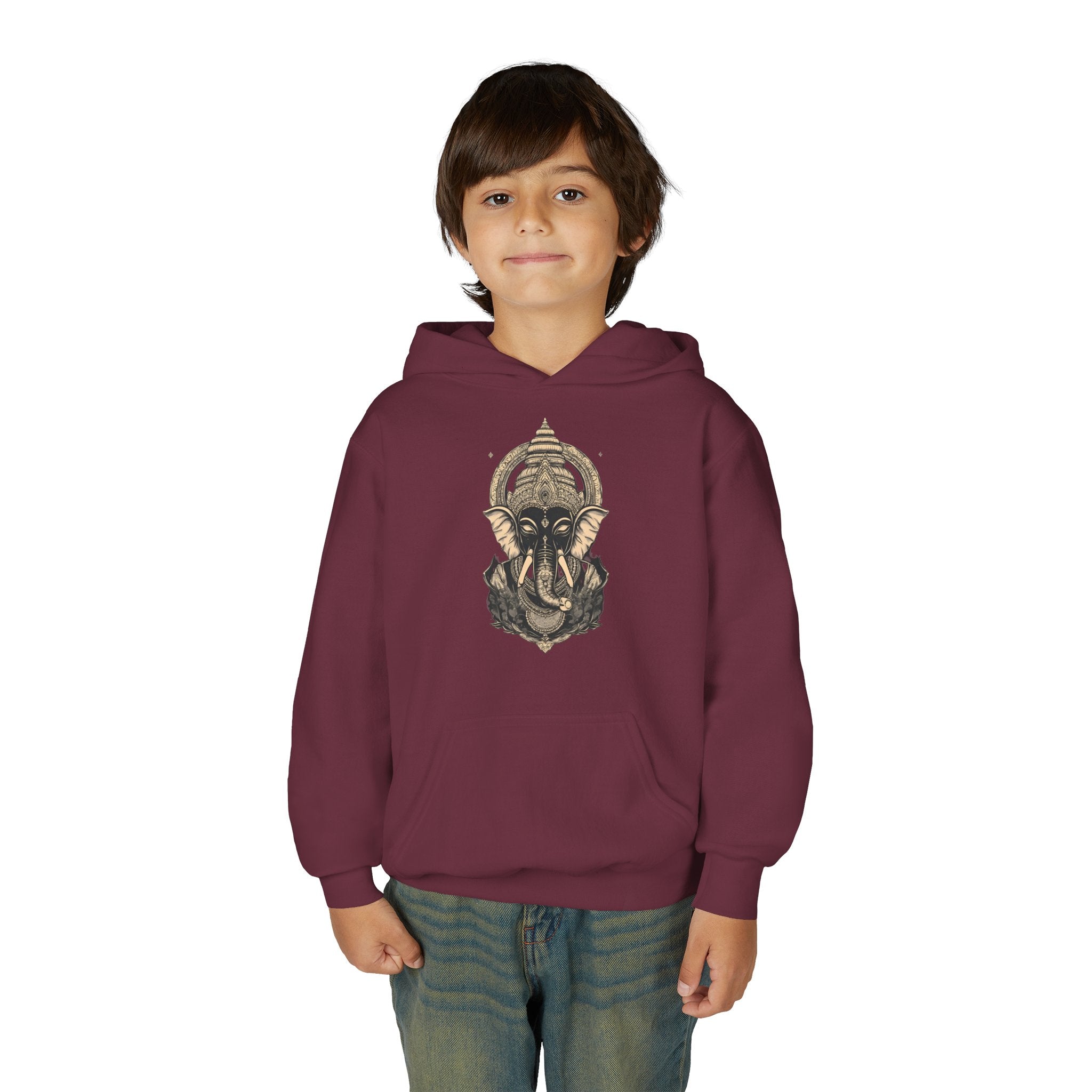 Youth Hoodie — Majestic Ganesha Elephant Art Graphic