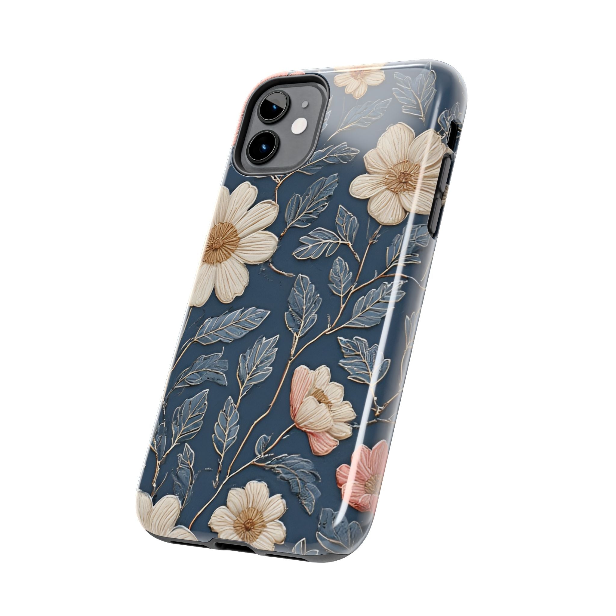 Floral Tough Phone Case — Vintage Blue Daisy Protective Cover
