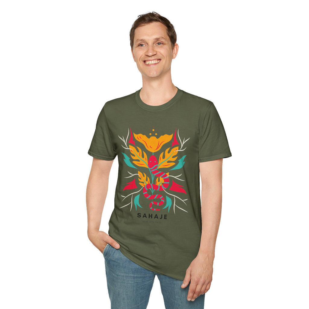 Sahaje Floral Snake Graphic T‑Shirt — Colorful Botanical Serpent Tee