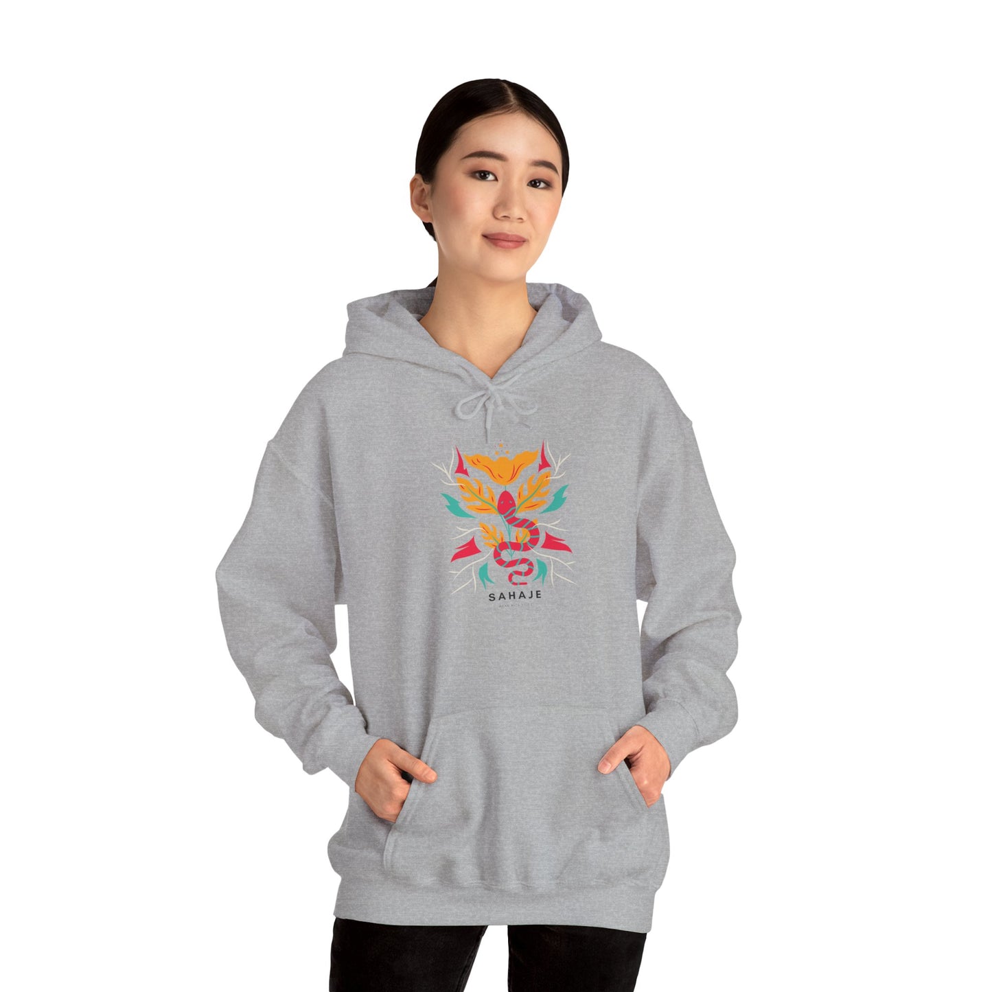 Floral Snake Hoodie — Colorful Serpent & Bloom Graphic Sweatshirt
