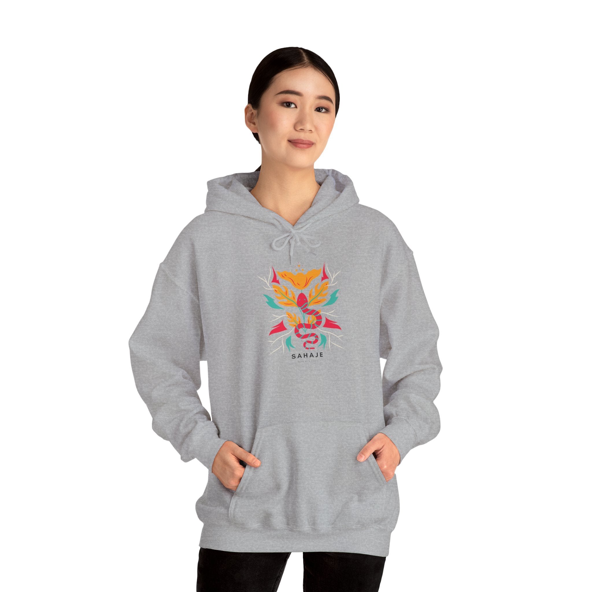 Floral Snake Hoodie — Colorful Serpent & Bloom Graphic Sweatshirt
