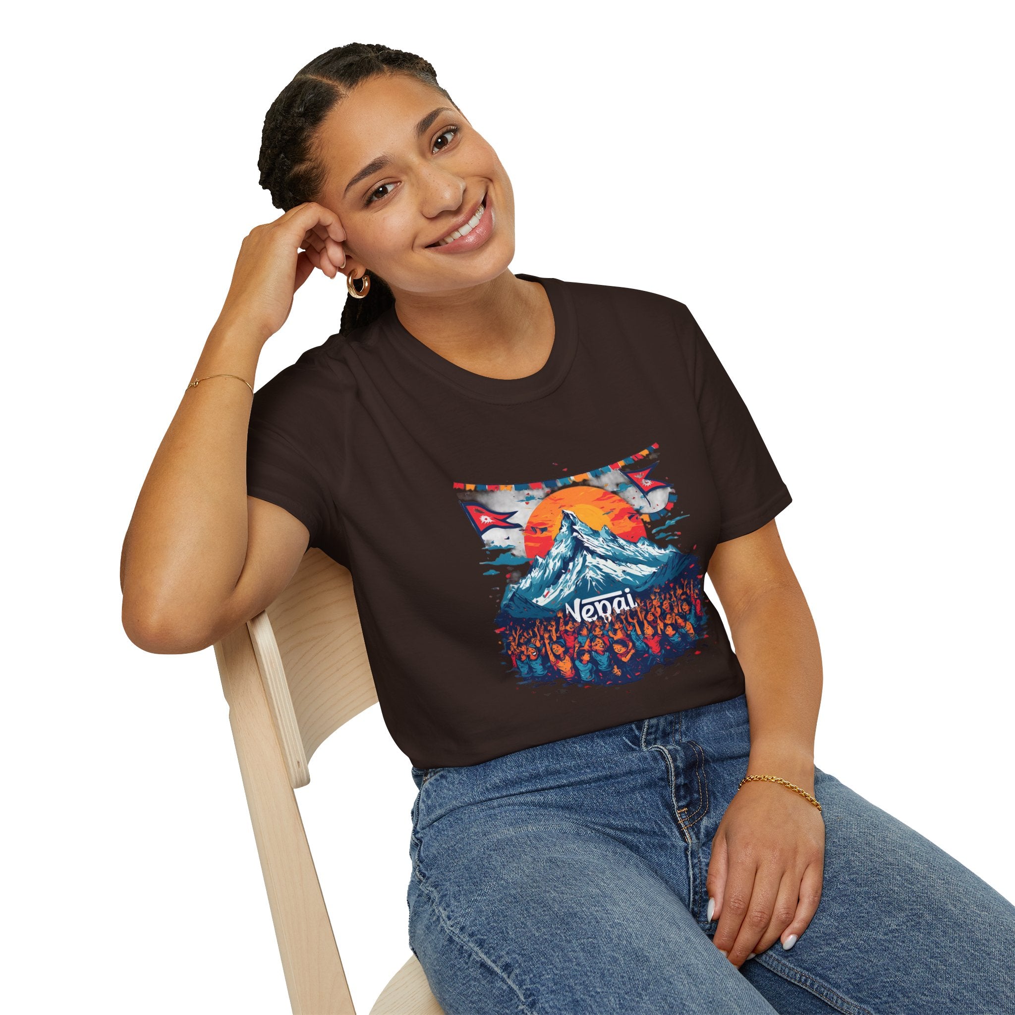 Nepal Mountain Sunrise T-Shirt — Retro Trekking Graphic Tee