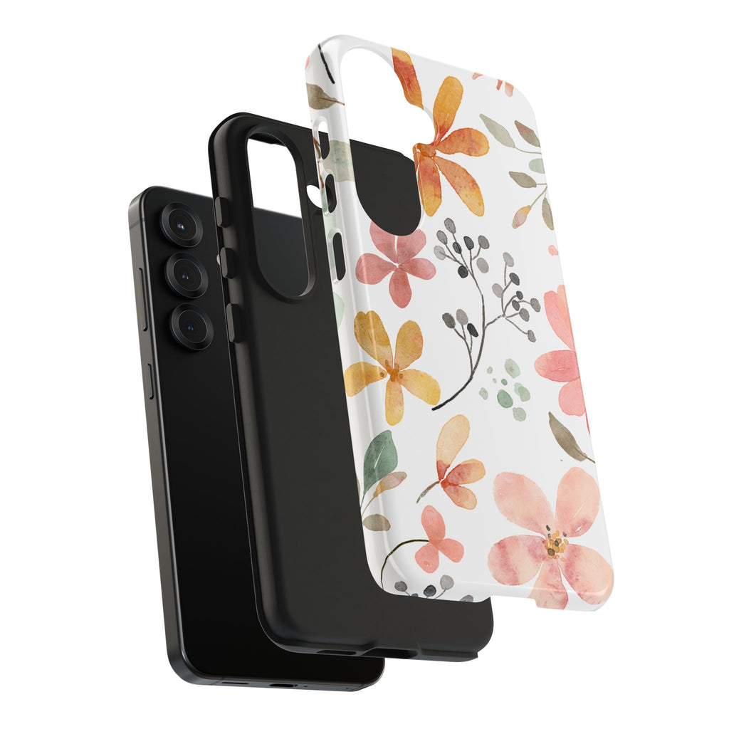 Floral Watercolor Tough Phone Case — Pink & Peach Botanical Protection