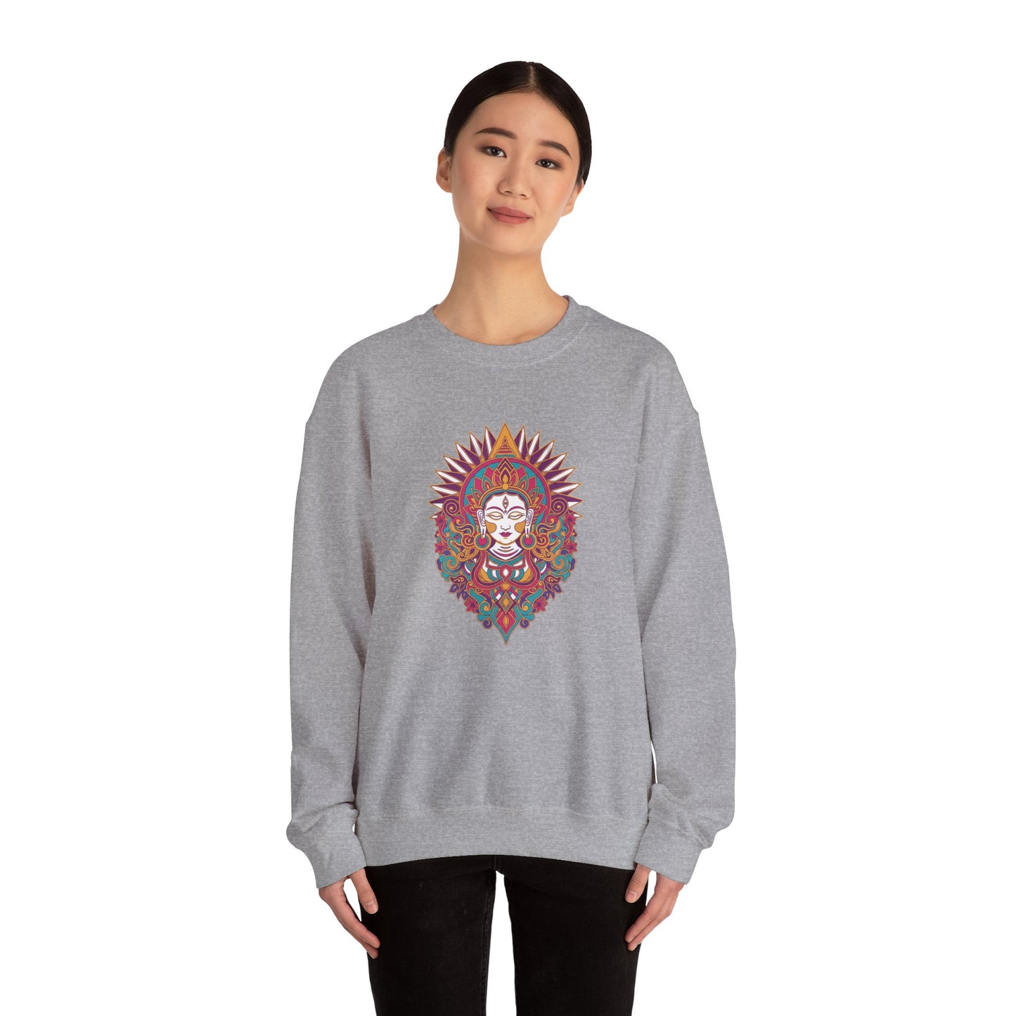 Crewneck Sweatshirt — Colorful Mandala Goddess Graphic