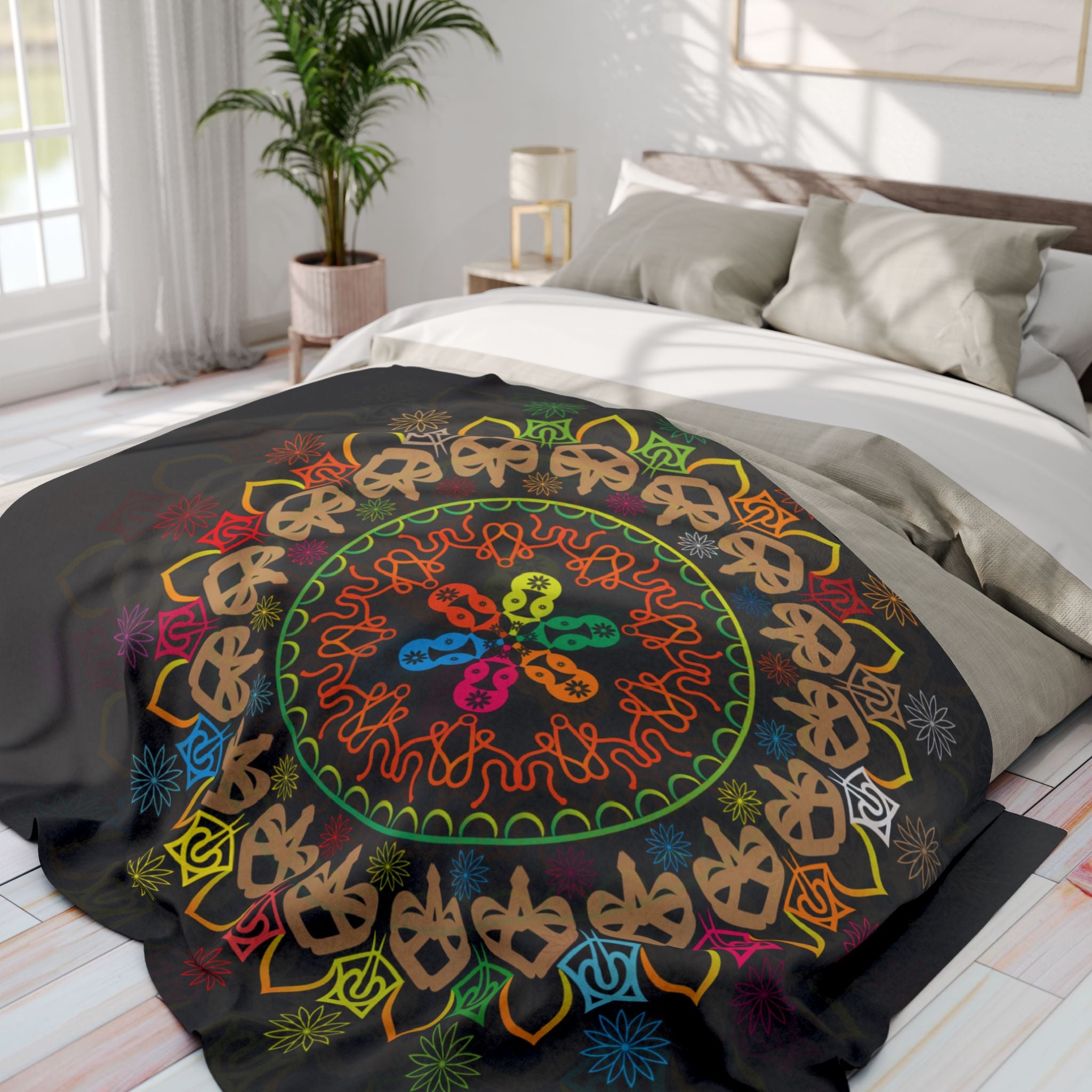 Mandala Skull Arctic Fleece Blanket — Colorful Bohemian Skull Circle Throw