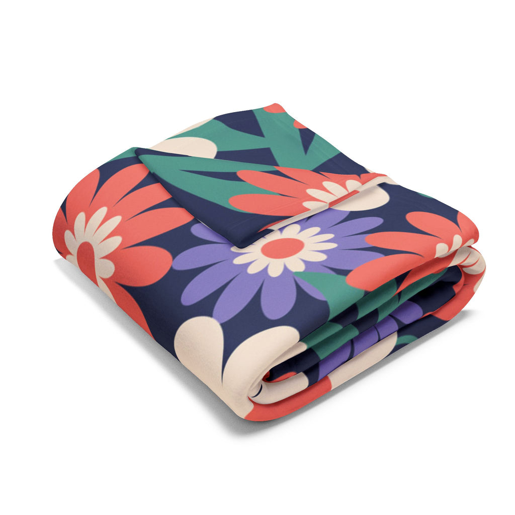 Floral Fleece Blanket — Retro Daisy Cozy Throw