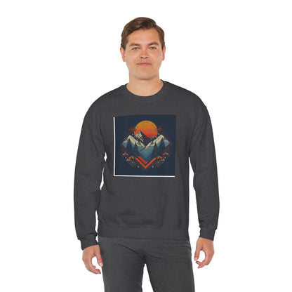 Mountain Sunset Crewneck Sweatshirt — Retro Geometric Peaks Graphic