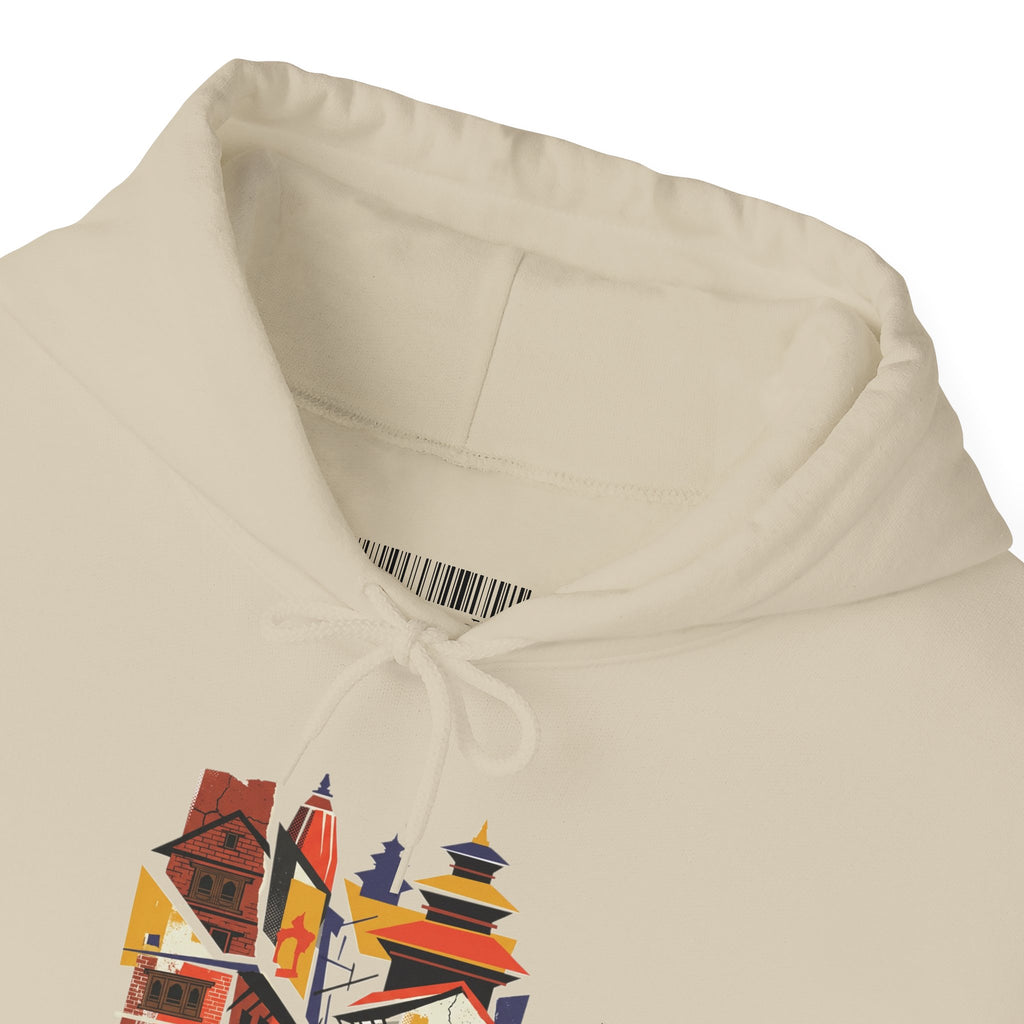 Cityscape Collage Hoodie — Colorful Urban Architecture Graphic Hoodie