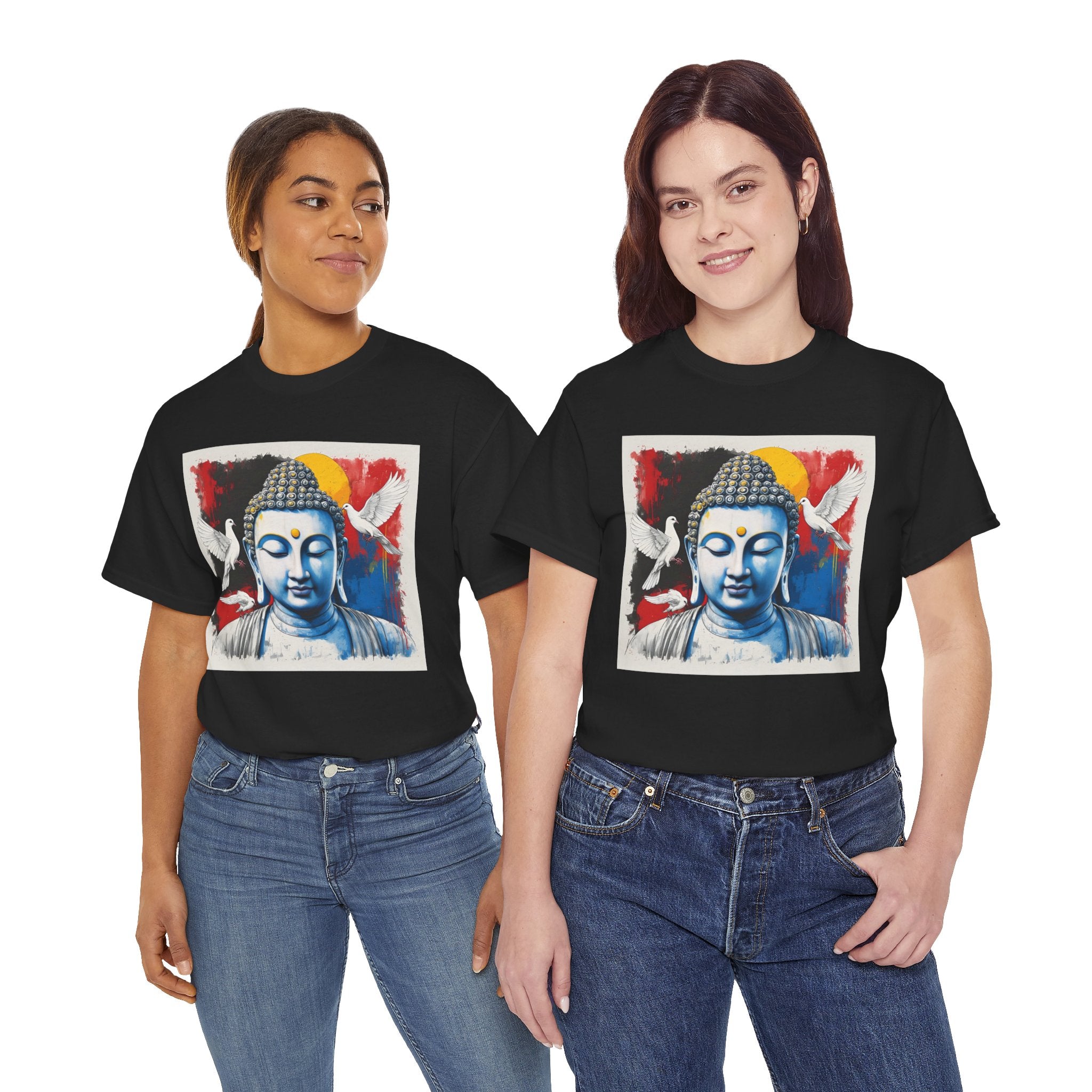 Buddha Peace Tee — Colorful Buddha & Doves Graphic T-Shirt