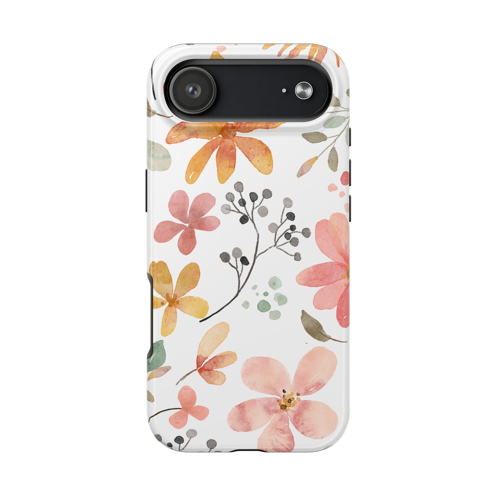 Floral Watercolor Tough Phone Case — Pink & Peach Botanical Protection