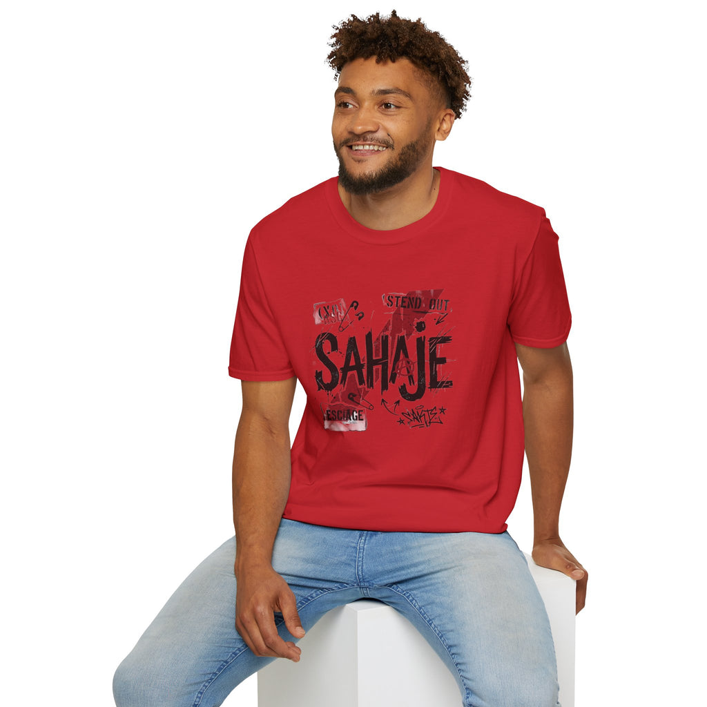 SAHAJE Graphic T‑Shirt — Distressed Red Accent Streetwear Tee