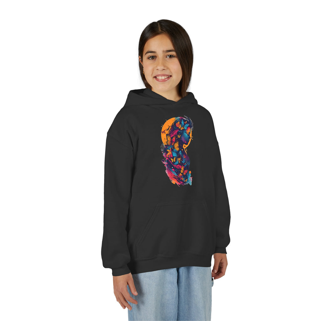 Youth Hoodie — Colorful Butterfly Silhouette Kids Pullover