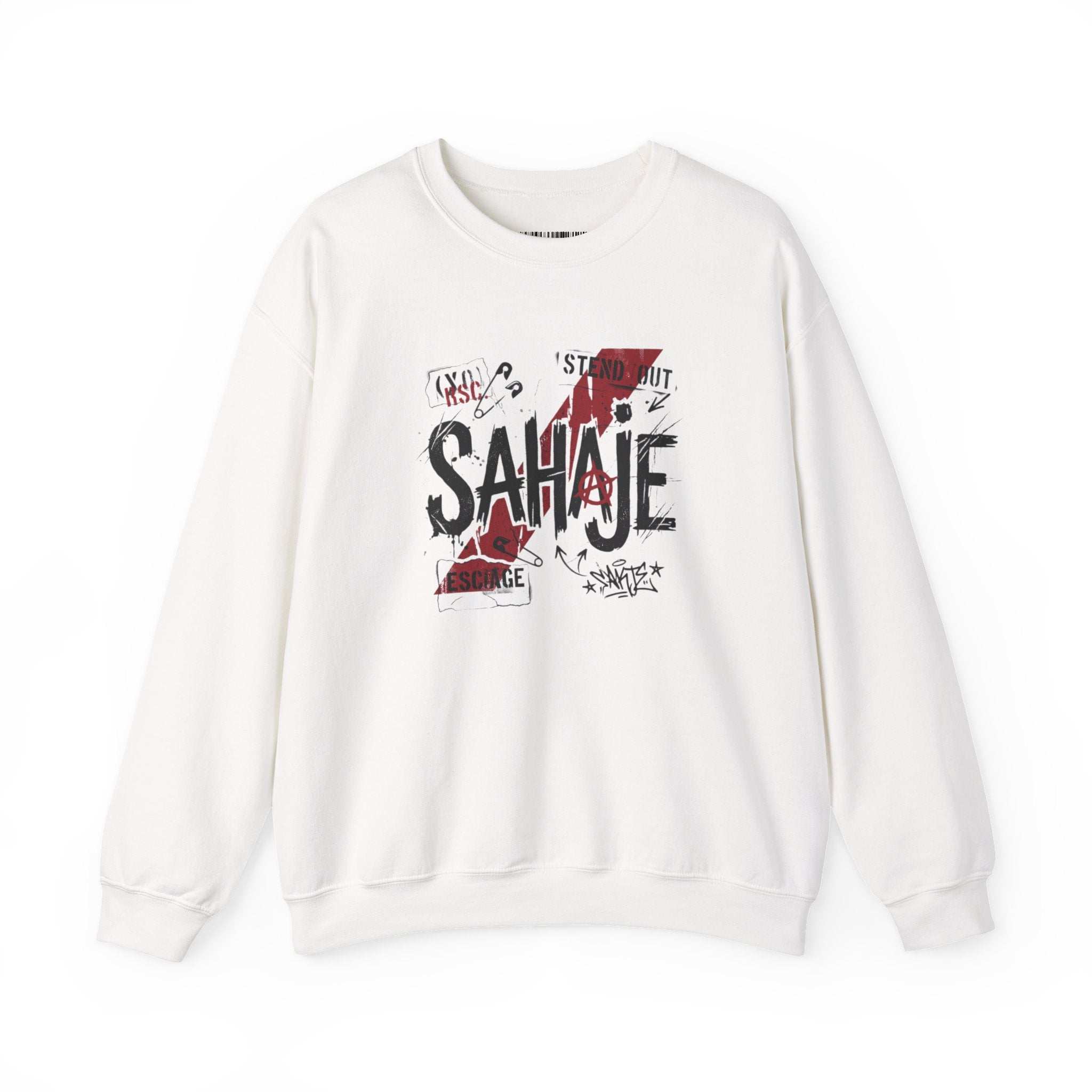 Crewneck Sweatshirt — 'Sahaje' Distressed Script Graphic