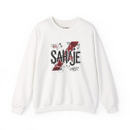 Crewneck Sweatshirt — 'Sahaje' Distressed Script Graphic