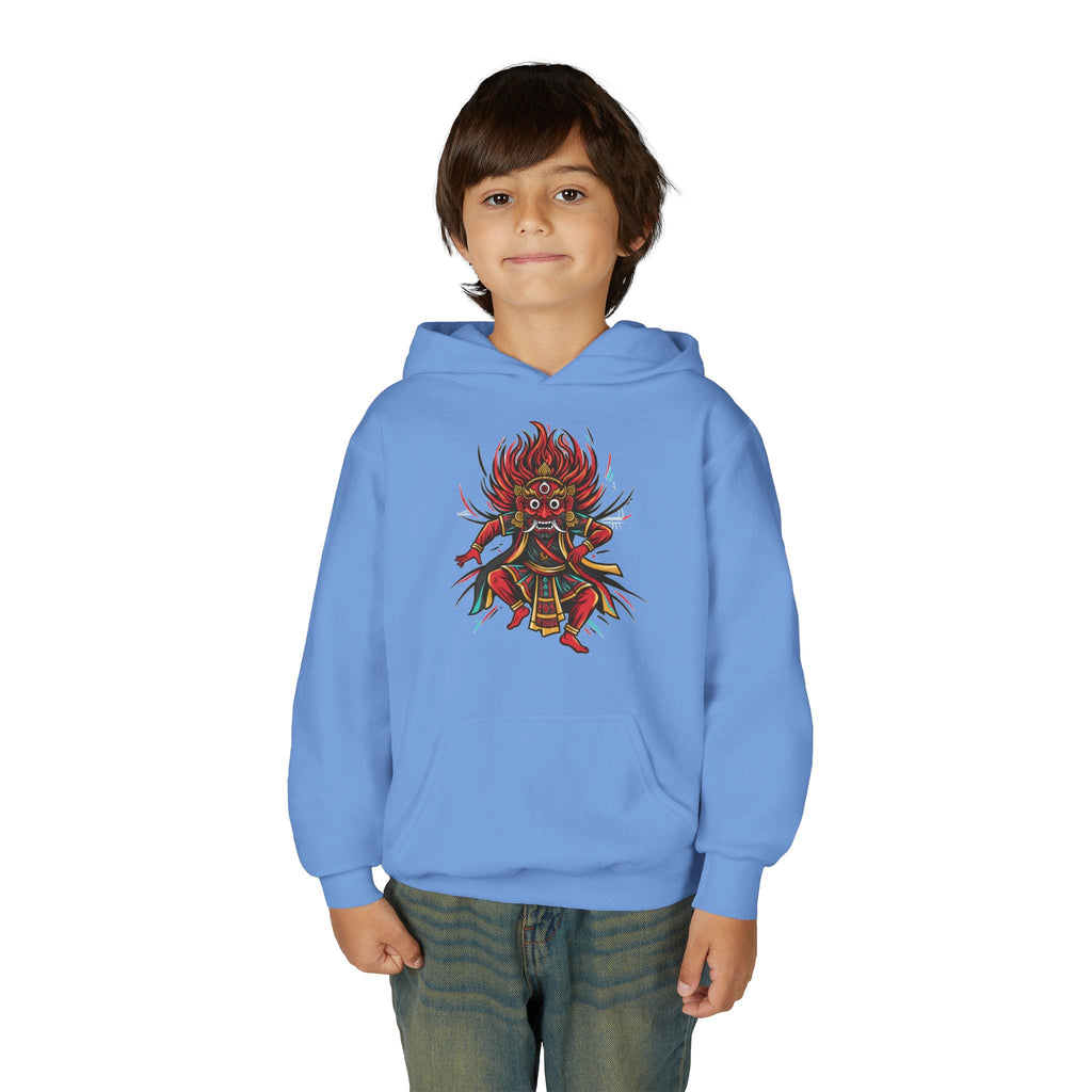 Youth Hoodie — Colorful Mythical Demon Mask Graphic