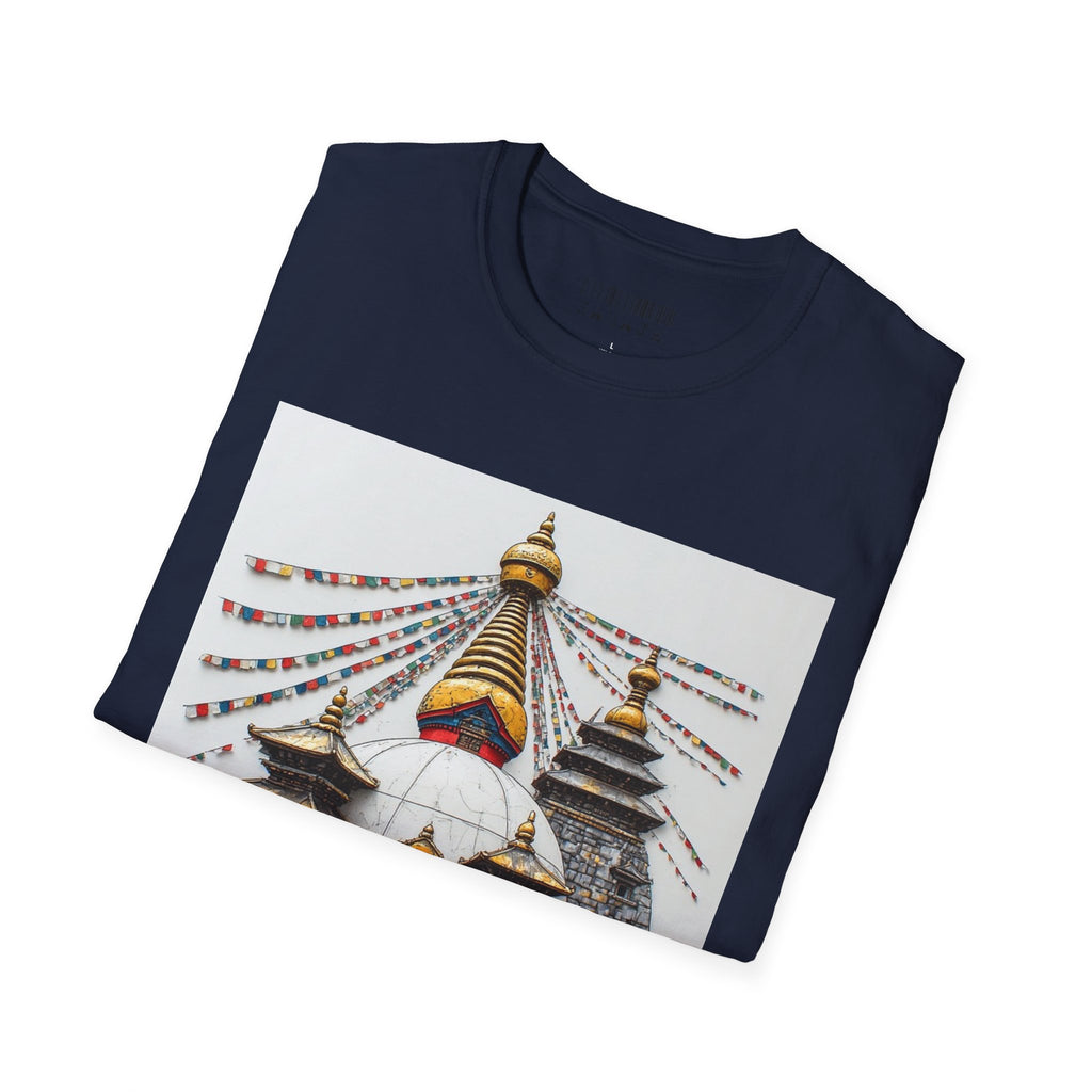 Nepal Temple Graphic T-Shirt — Boudhanath Stupa Prayer Flags Travel Tee