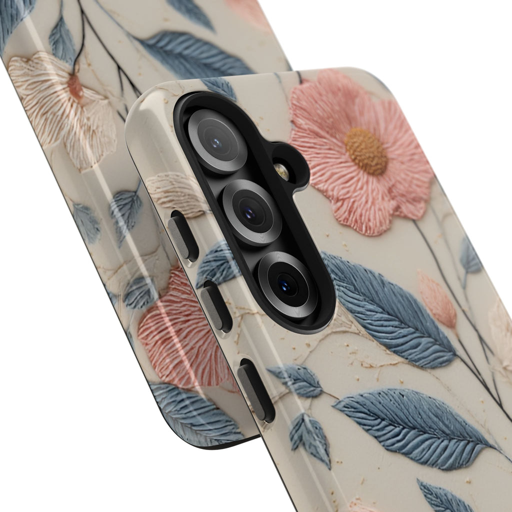 Floral Embroidered Tough Phone Case — Pink Blossom Protective Phone Cover
