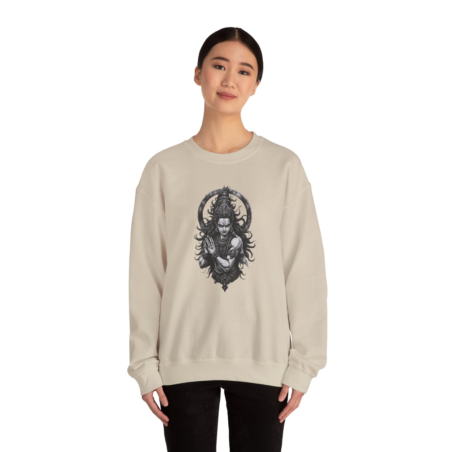 Shiva Meditation Crewneck Sweatshirt — Detailed Shiva Portrait Spiritual Yoga Pullover