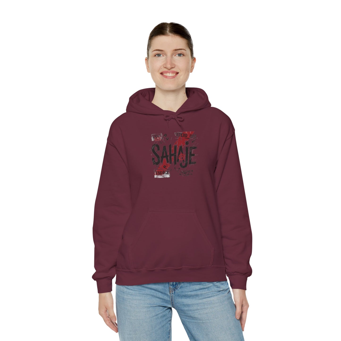 Sahaje Graphic Hoodie – Distressed Vintage Script Pullover