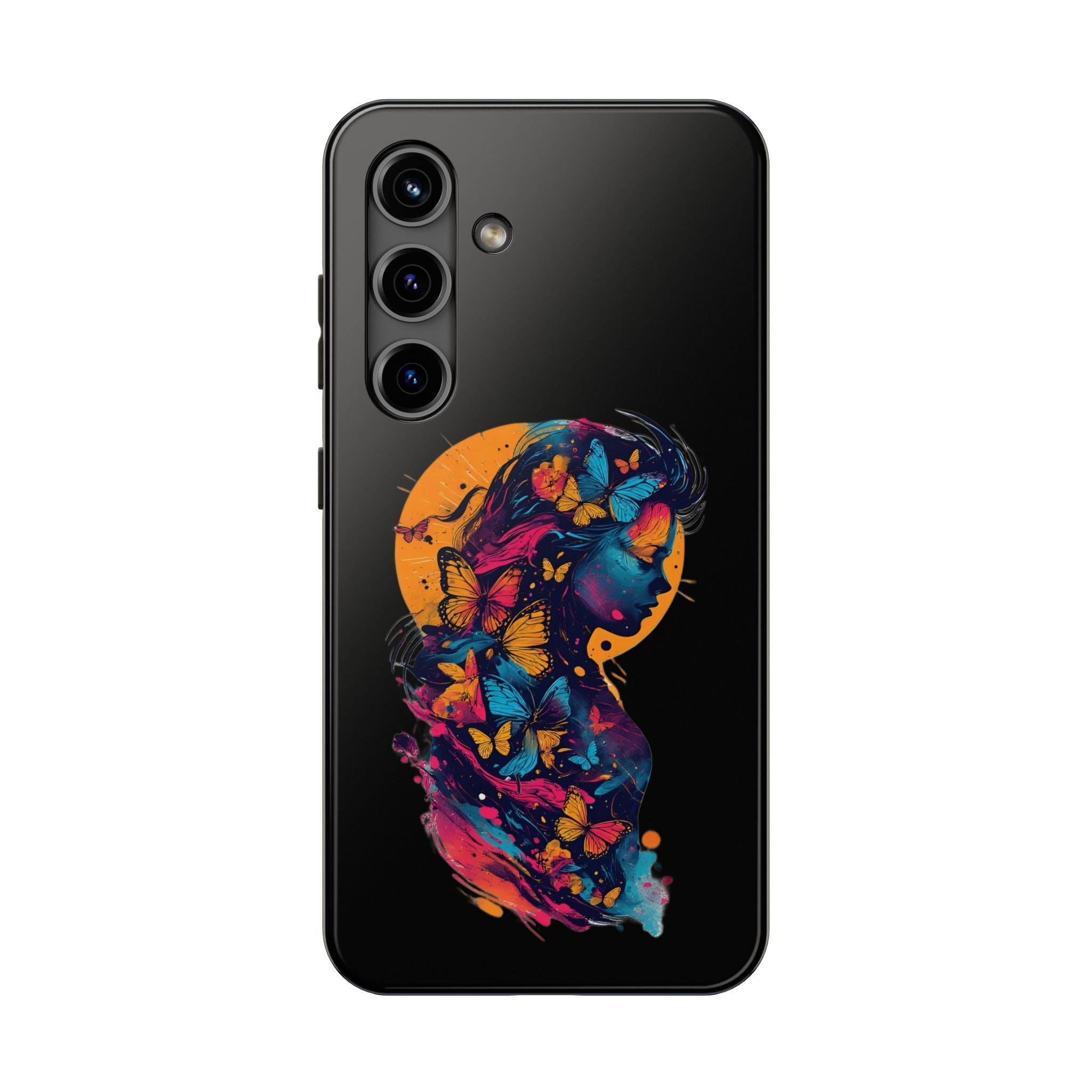 Butterfly Silhouette Tough Phone Case — Colorful Woman Art Protective Cover