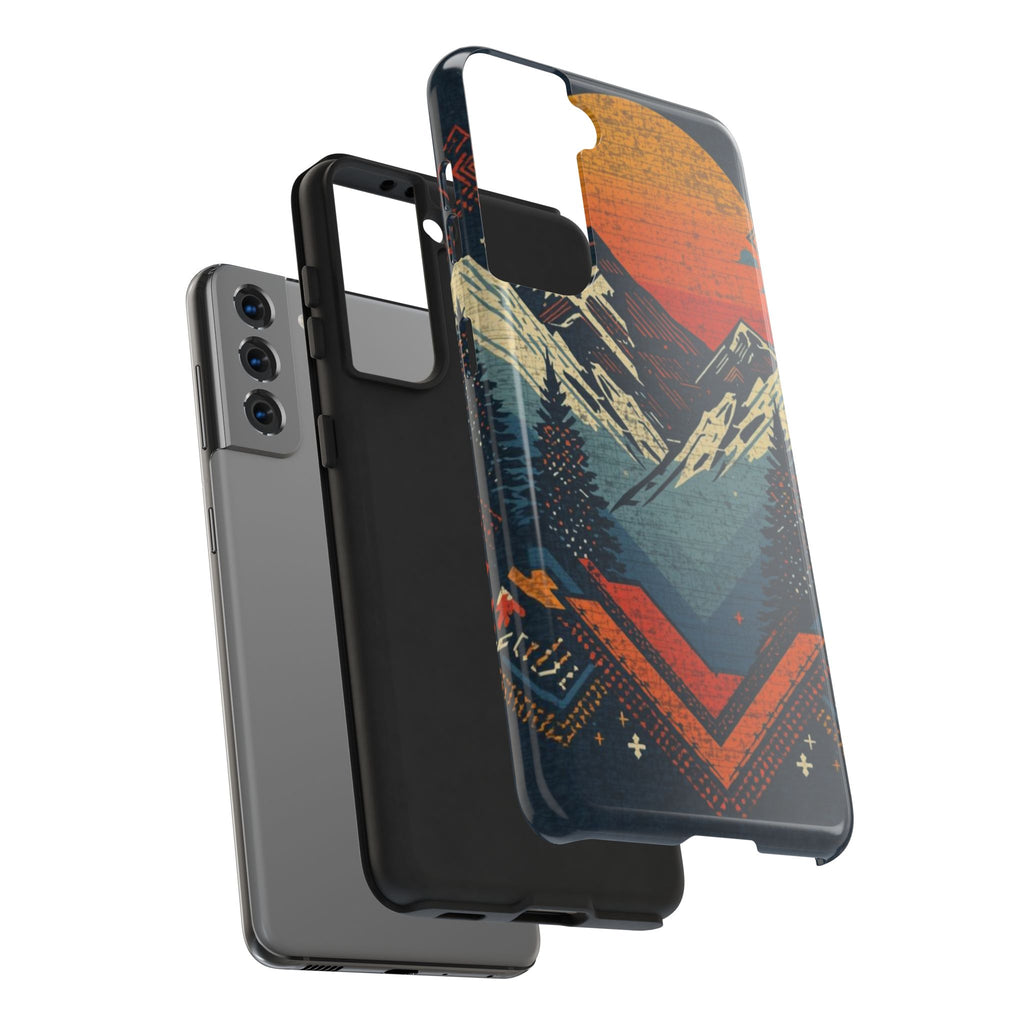 Tough Phone Case — Retro Mountain Sunset Design