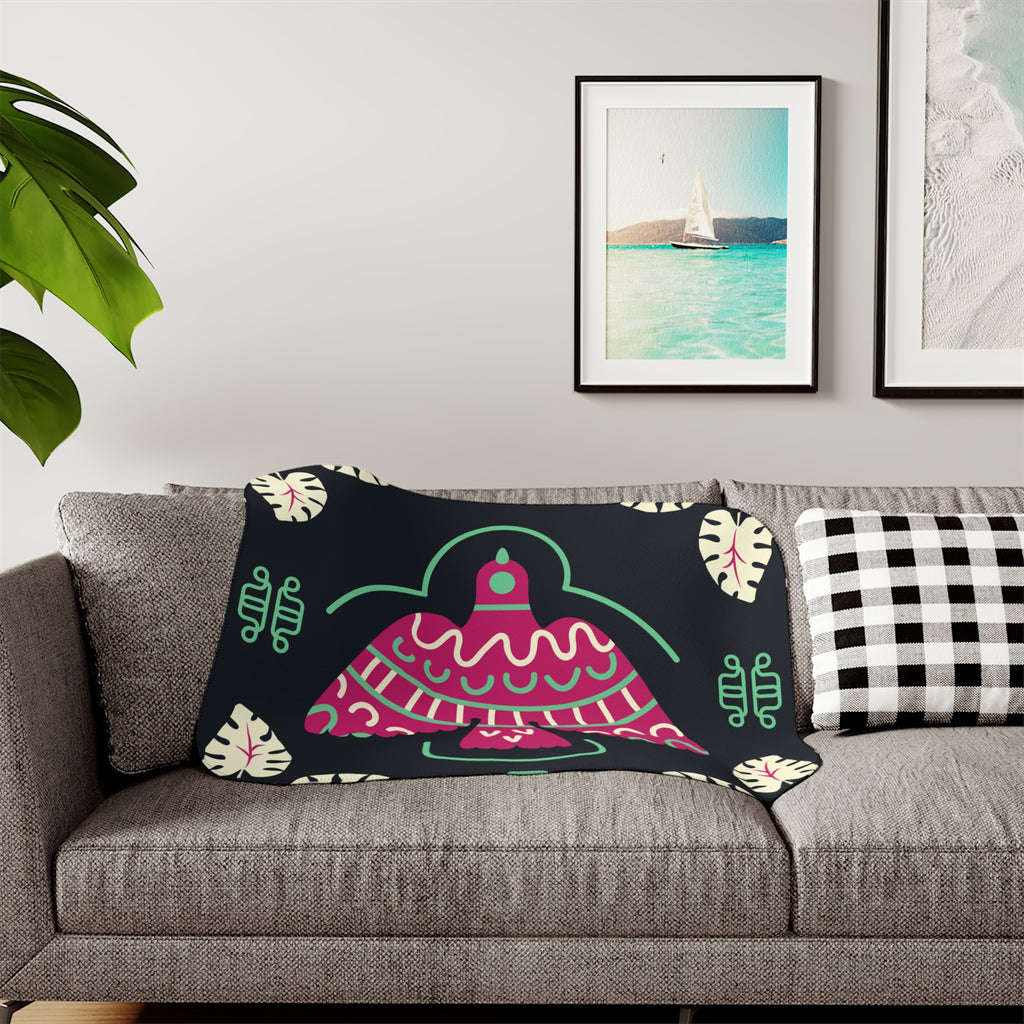 Tribal Thunderbird Sherpa Blanket — Two-Tone Plush Throw