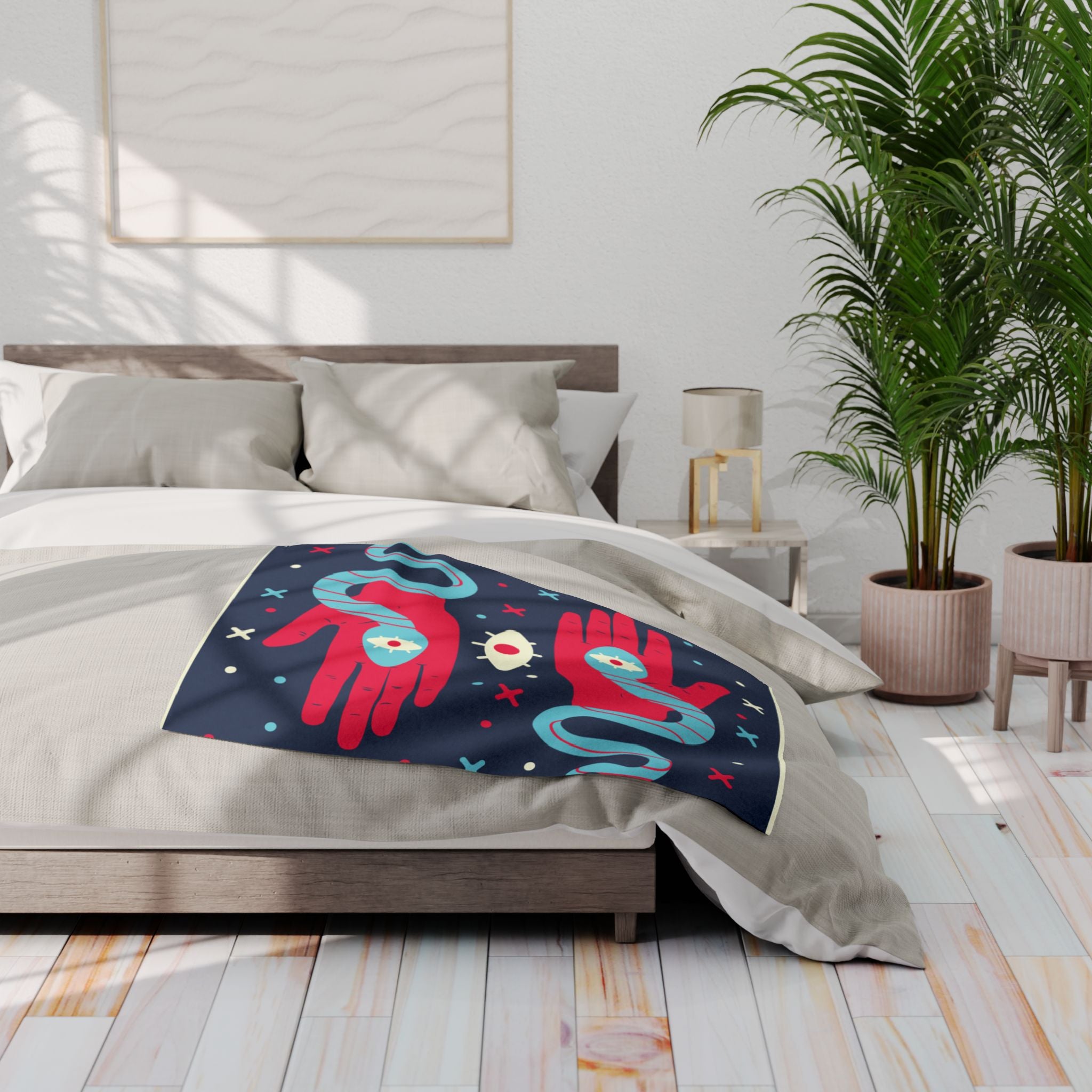 Mystic Hands & Snake Fleece Blanket — Surreal Night Sky Throw