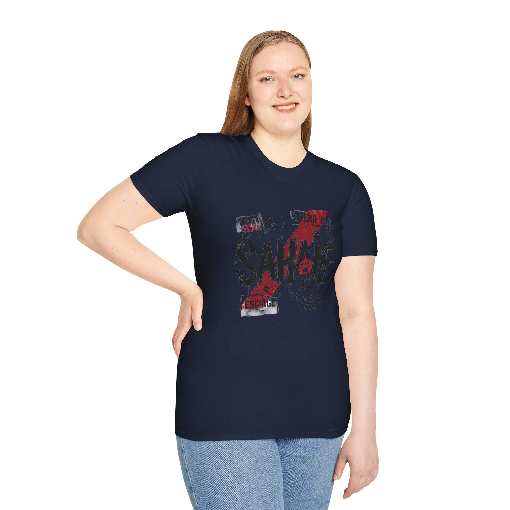 Sahajé Graphic T-Shirt — Bold Streetwear Tee with Red Slash Design