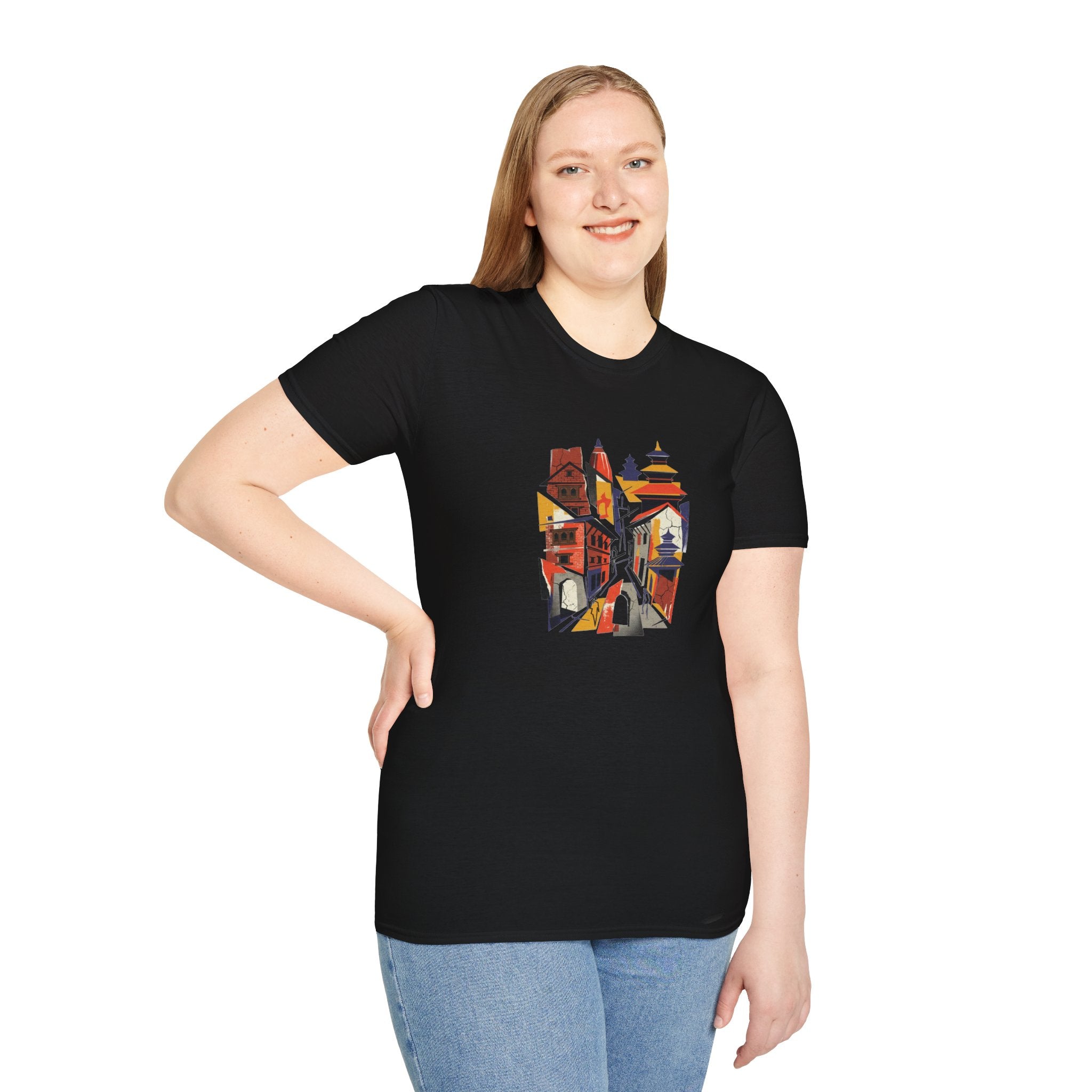 Cityscape Art Tee — Abstract Urban Alley Illustration T-Shirt