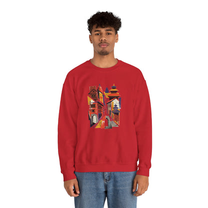 Architectural Cityscape Crewneck Sweatshirt — Abstract Urban Alley Art