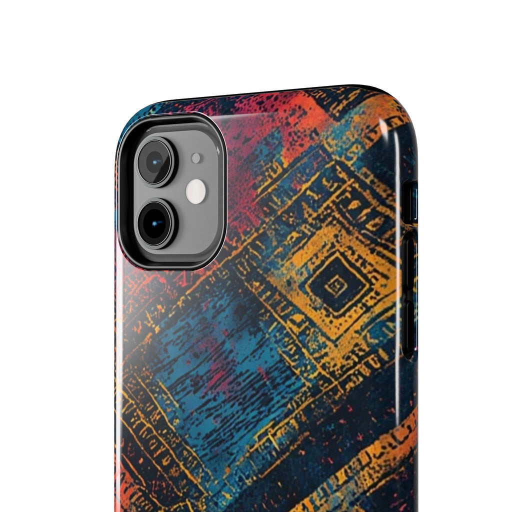 Tough Phone Case – Abstract Rustic Geometric Design (Blue, Orange, Magenta)