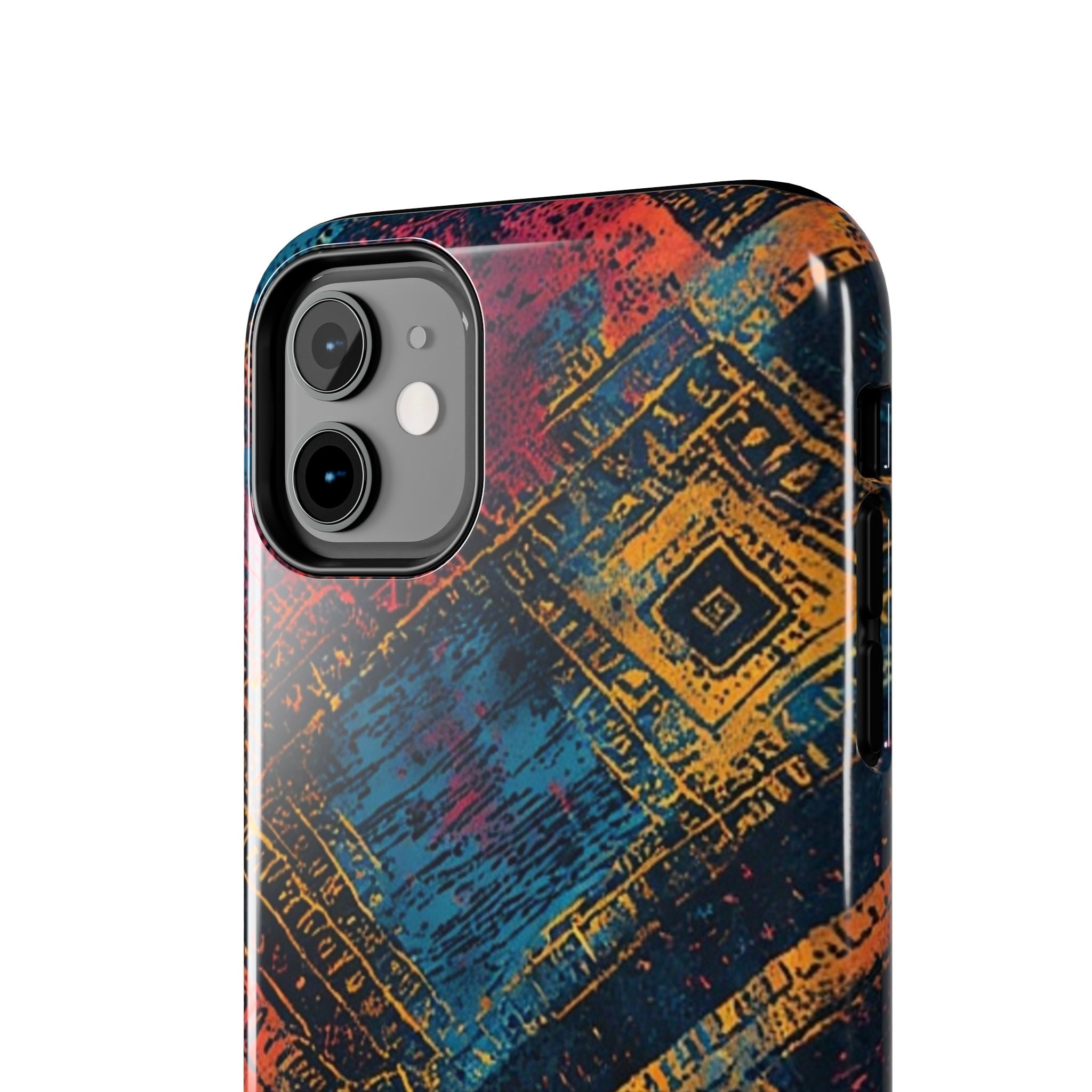 Tough Phone Case – Abstract Rustic Geometric Design (Blue, Orange, Magenta)