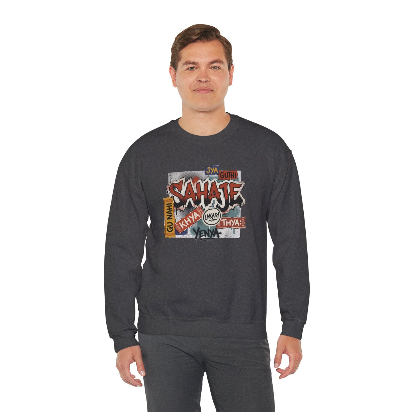 Crewneck Sweatshirt — 'Sahaje' Vintage Sticker Collage Graphic