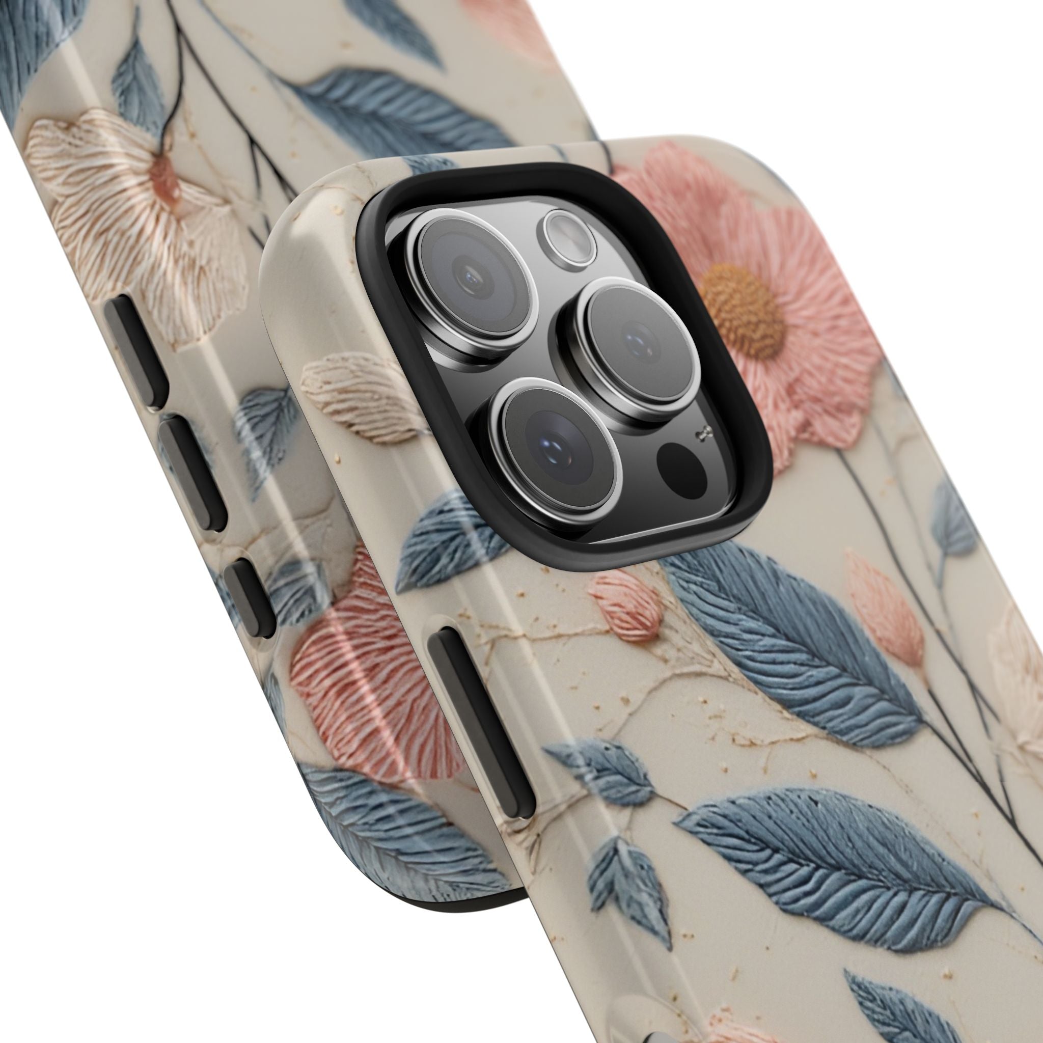 Floral Embroidered Tough Phone Case — Pink Blossom Protective Phone Cover