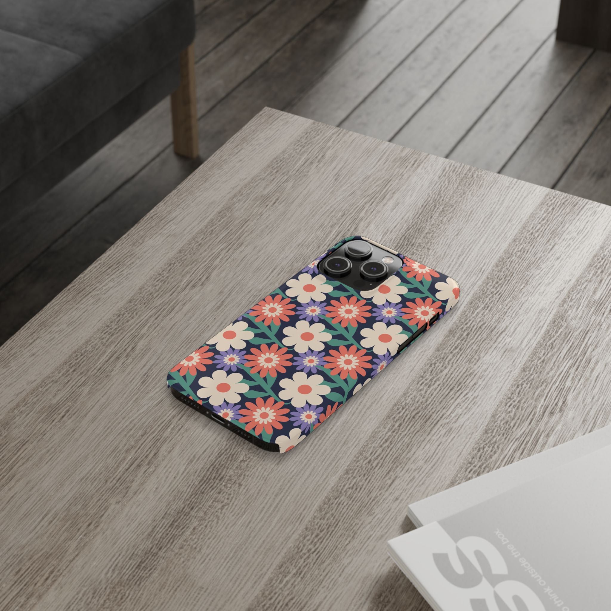 Floral Retro Slim Phone Case – Navy Ditsy Flowers