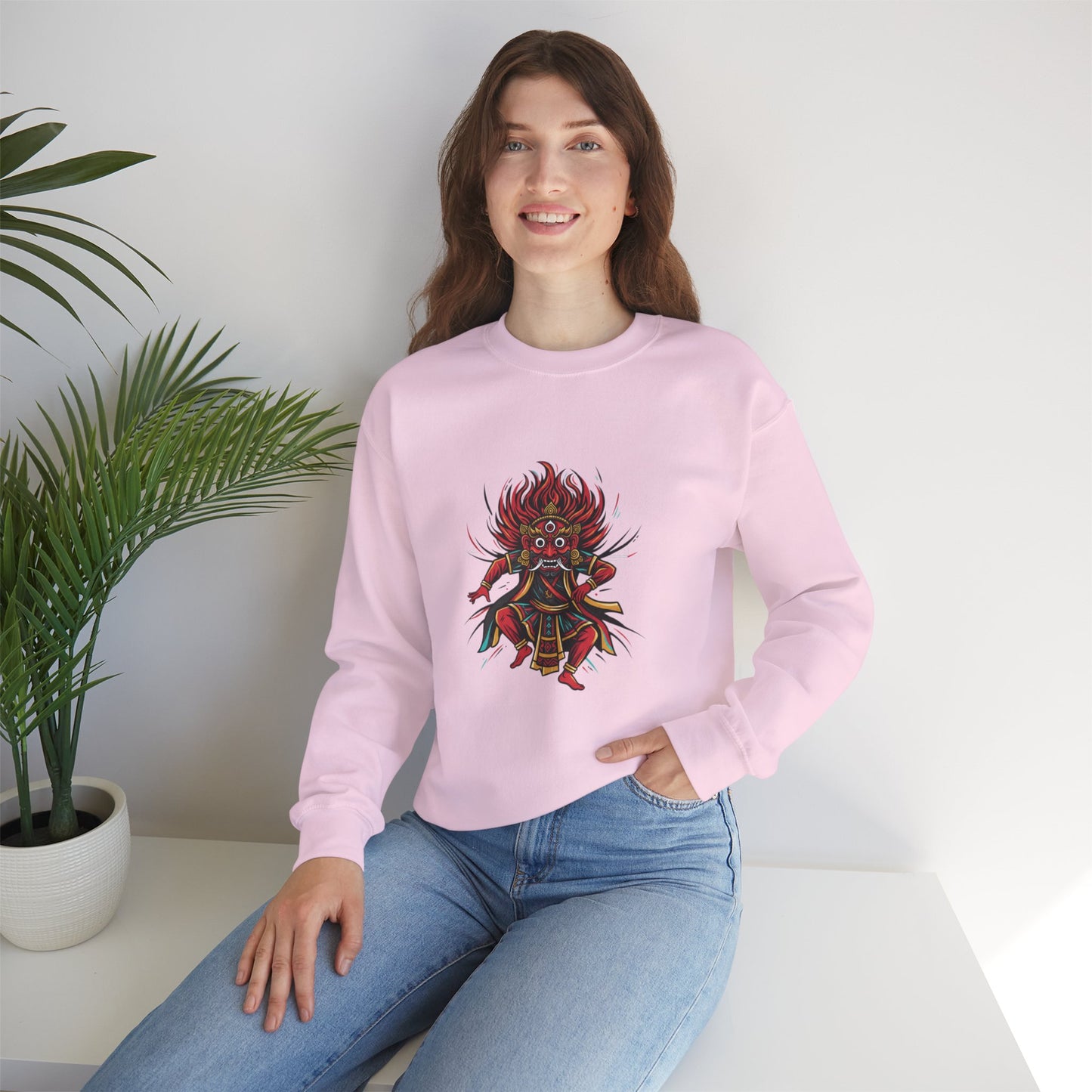 Crewneck Sweatshirt — Red Demon Guardian Graphic