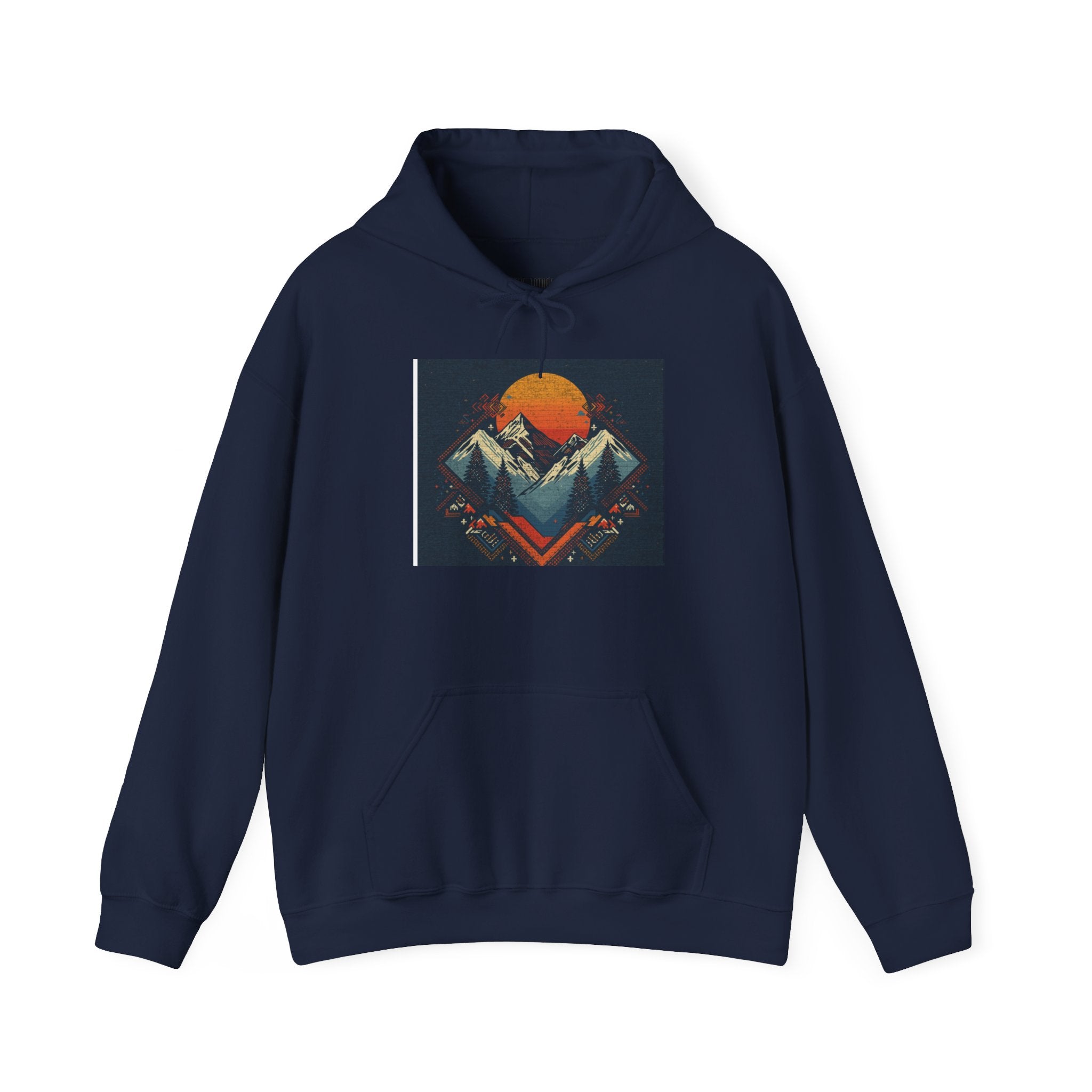 Mountain Sunset Hoodie – Retro Geometric Peaks & Rising Sun Sweatshirt