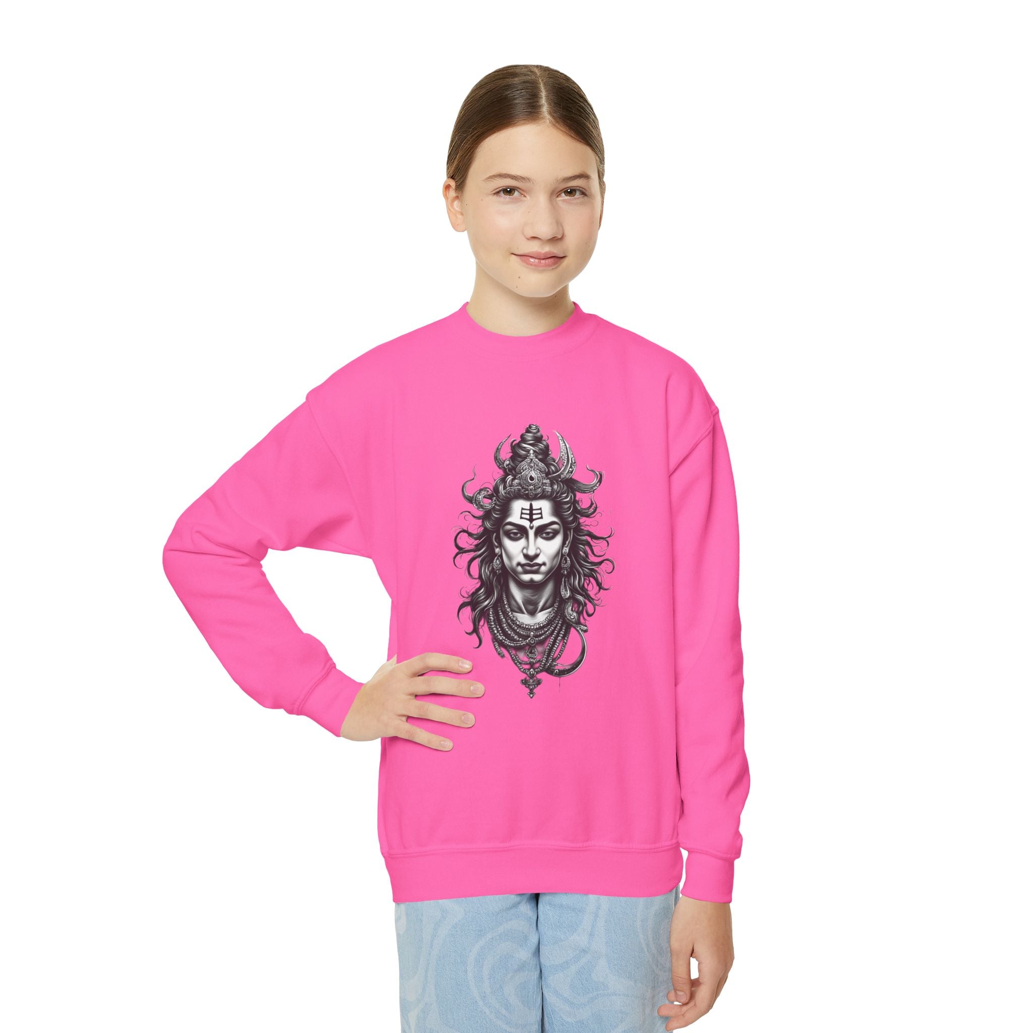 Youth Crewneck Sweatshirt — Intricate Shiva Illustration