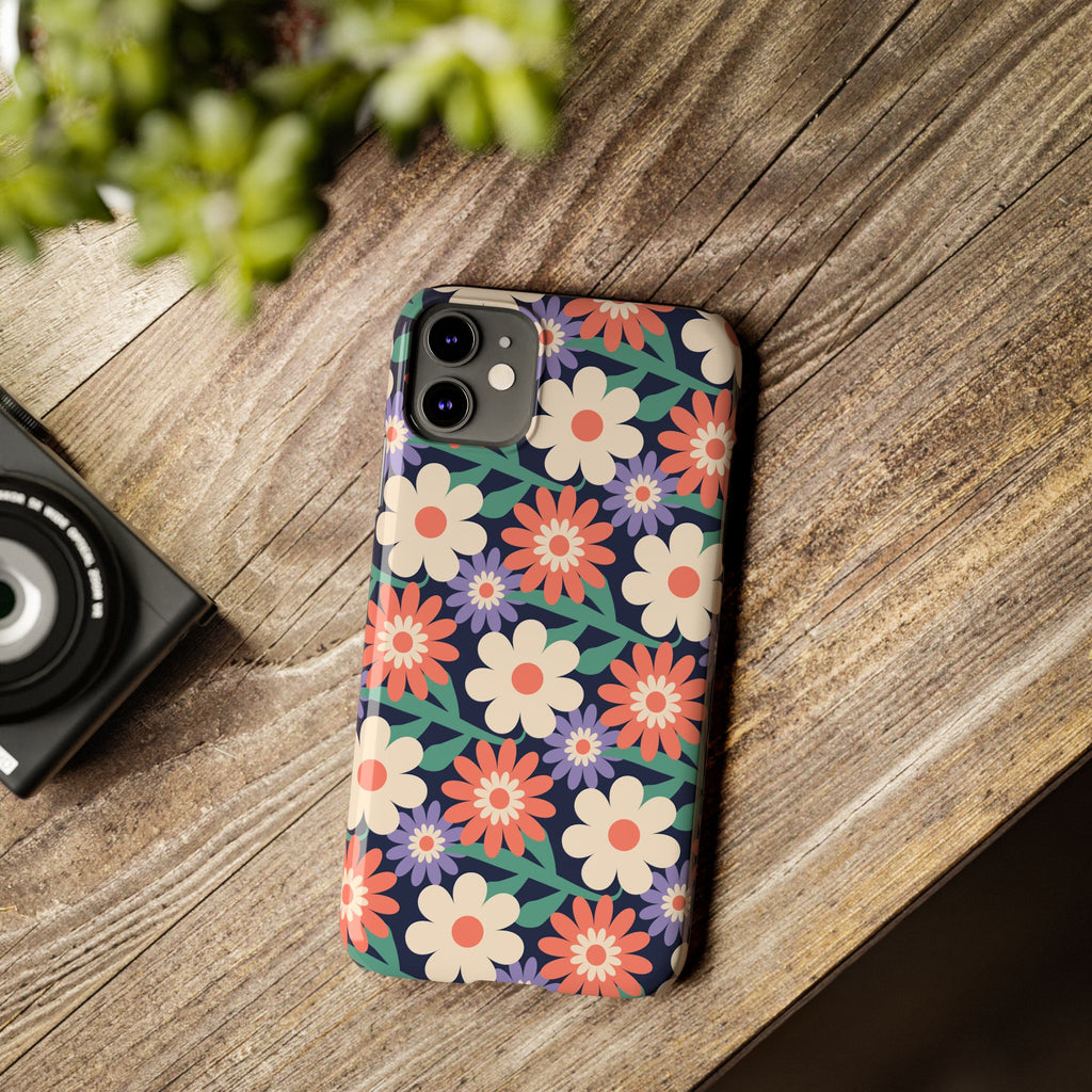 Floral Retro Slim Phone Case – Navy Ditsy Flowers