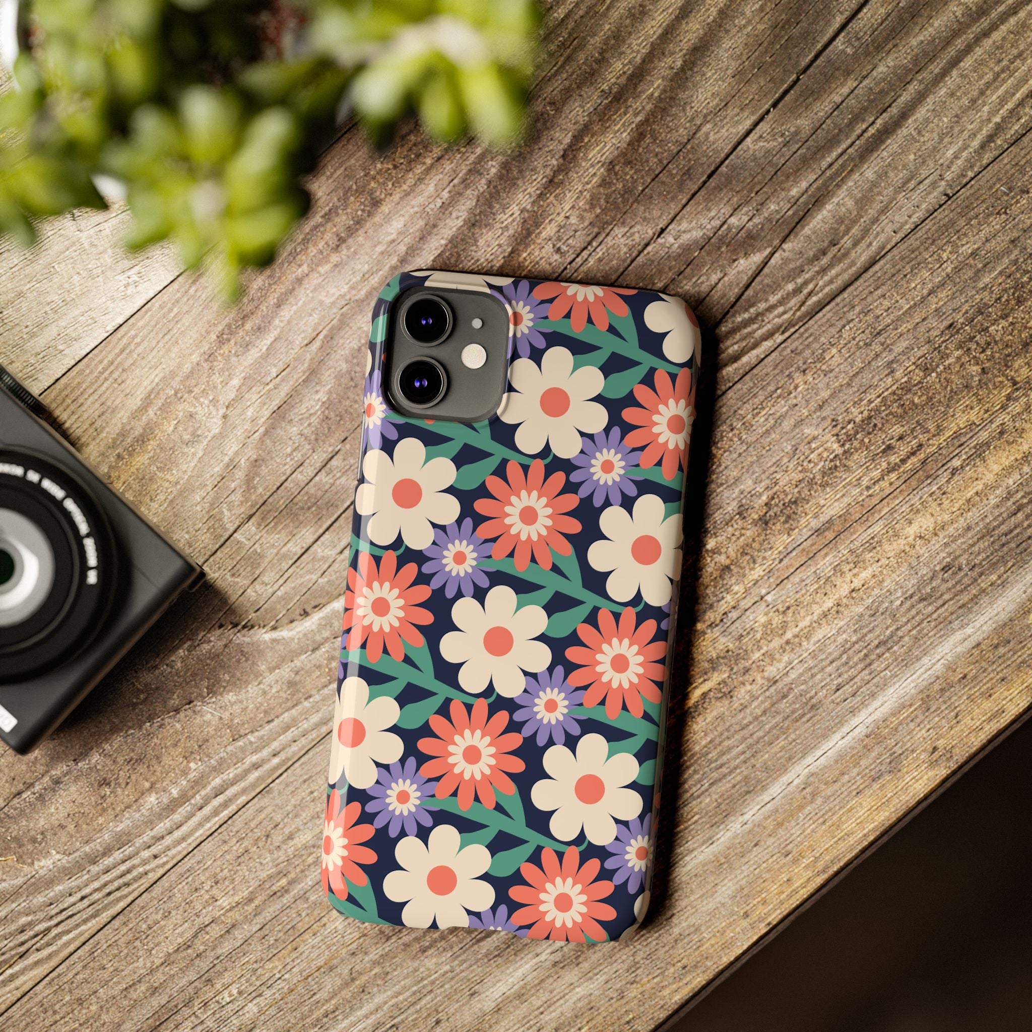 Floral Retro Slim Phone Case – Navy Ditsy Flowers