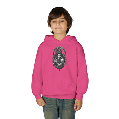 Youth Hoodie with Gothic Goddess Skull Art — Dark Fantasy Graphic Pullover