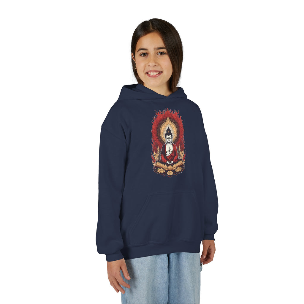 Buddha Flame Youth Hoodie — Meditative Lotus Buddha Graphic Sweatshirt