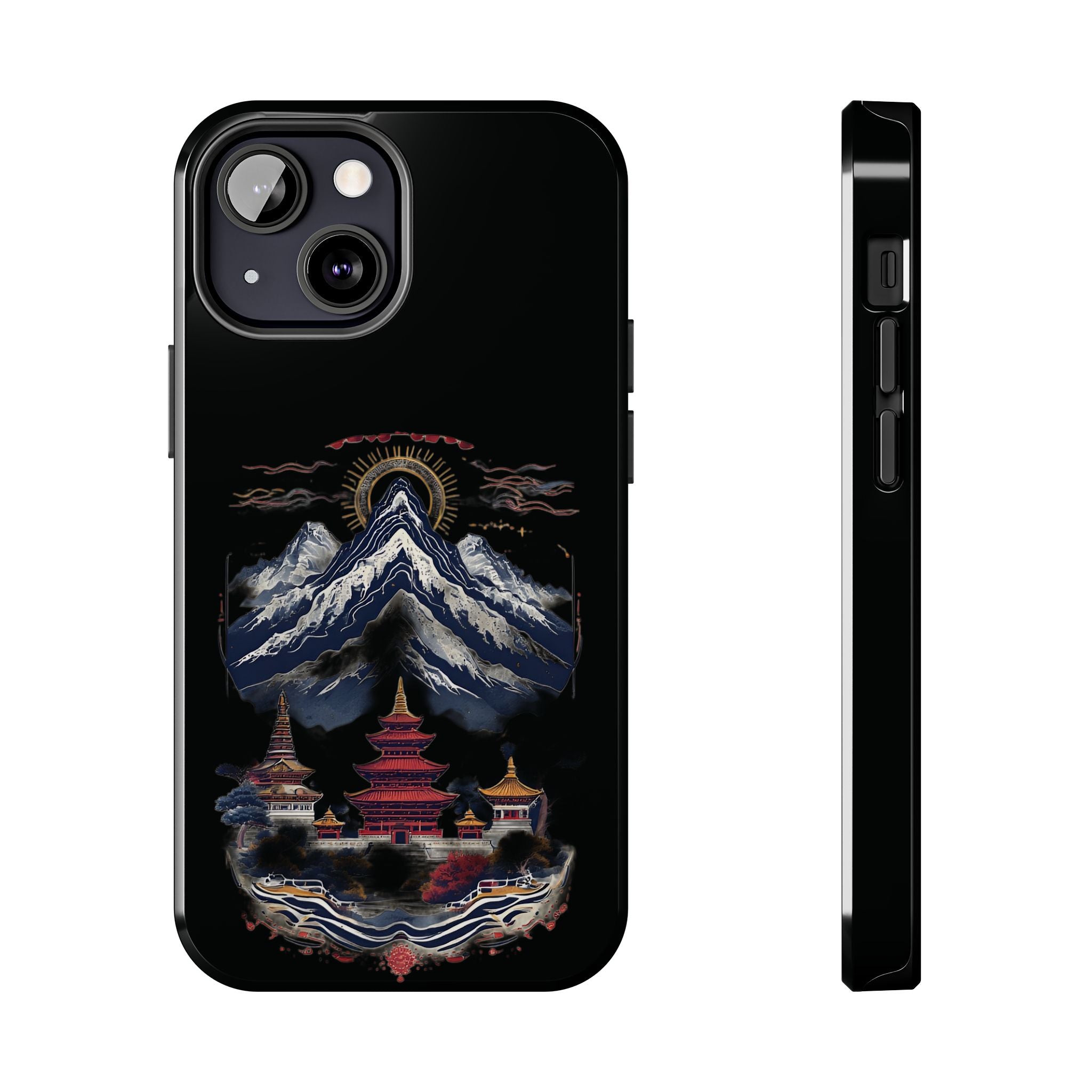 Mountain Temple Tough Phone Case — Japanese-Inspired Landscape Phone Cover